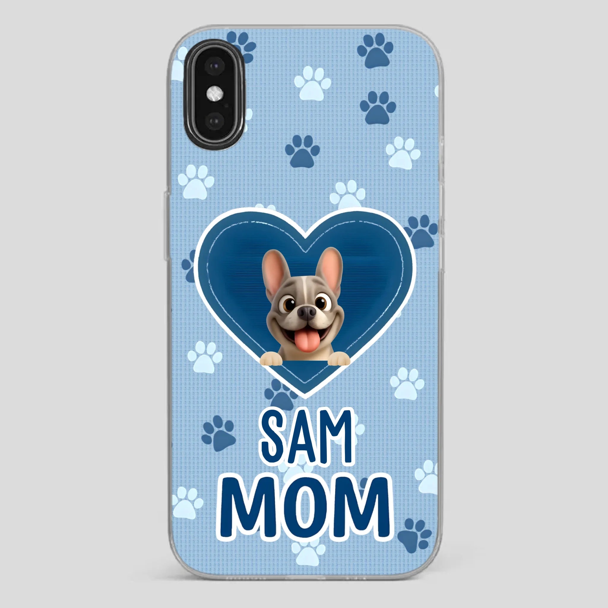 Customized French Bulldog Phone Case – Blue Heart Dog Mom Mobile Cover