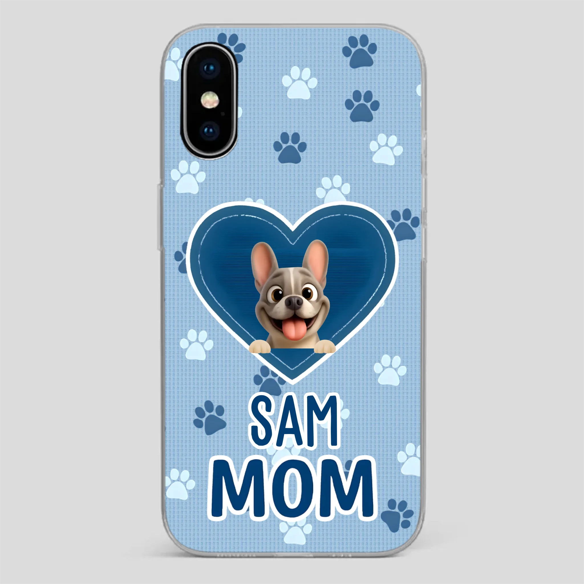 Customized French Bulldog Phone Case – Blue Heart Dog Mom Mobile Cover