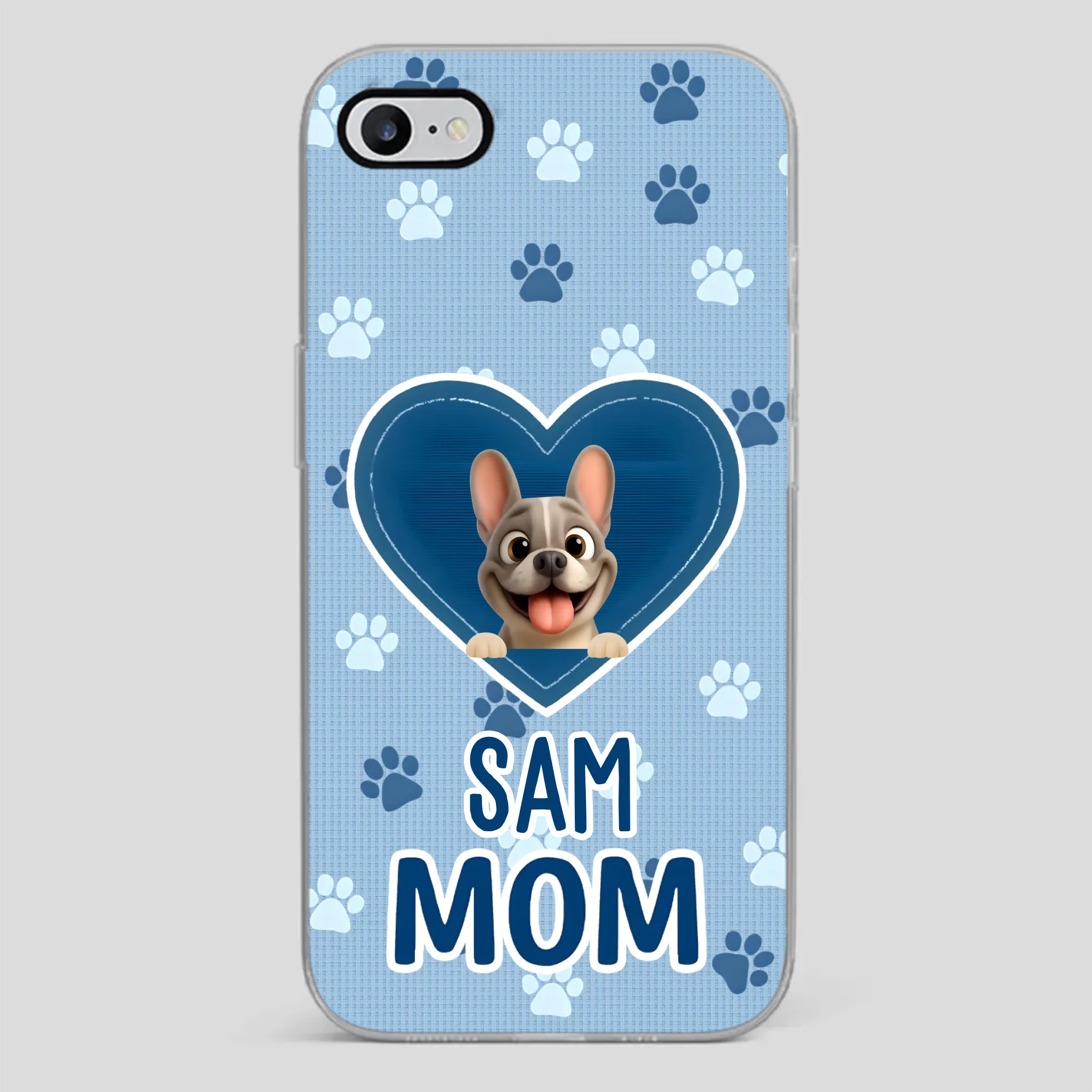 Customized French Bulldog Phone Case – Blue Heart Dog Mom Mobile Cover