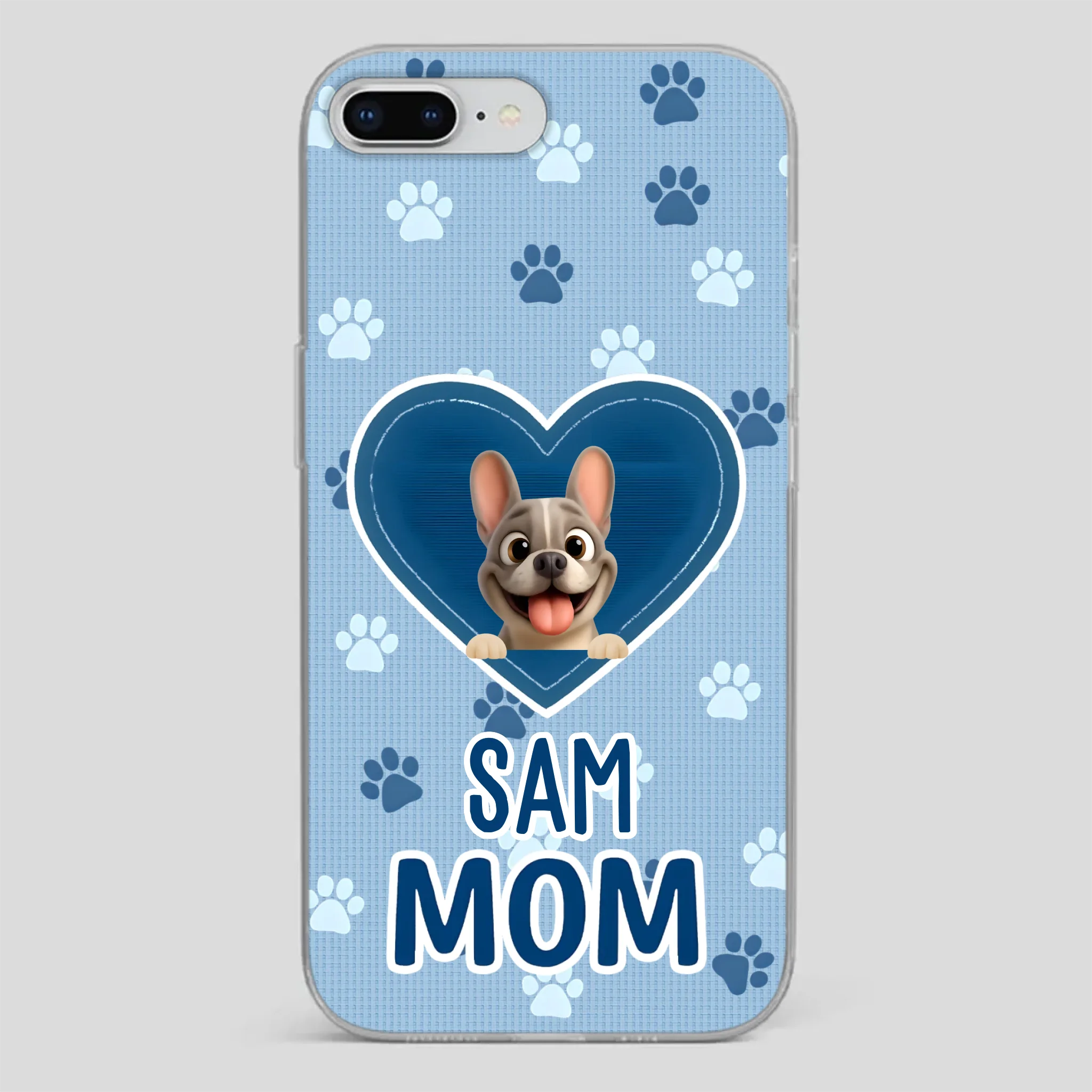Customized French Bulldog Phone Case – Blue Heart Dog Mom Mobile Cover