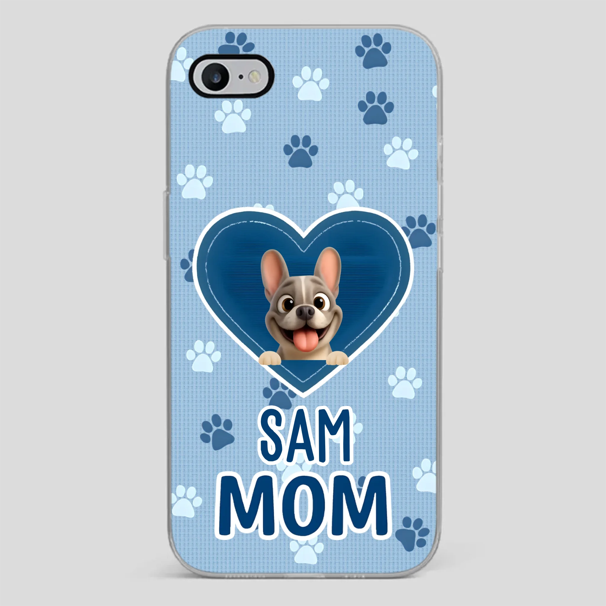Customized French Bulldog Phone Case – Blue Heart Dog Mom Mobile Cover