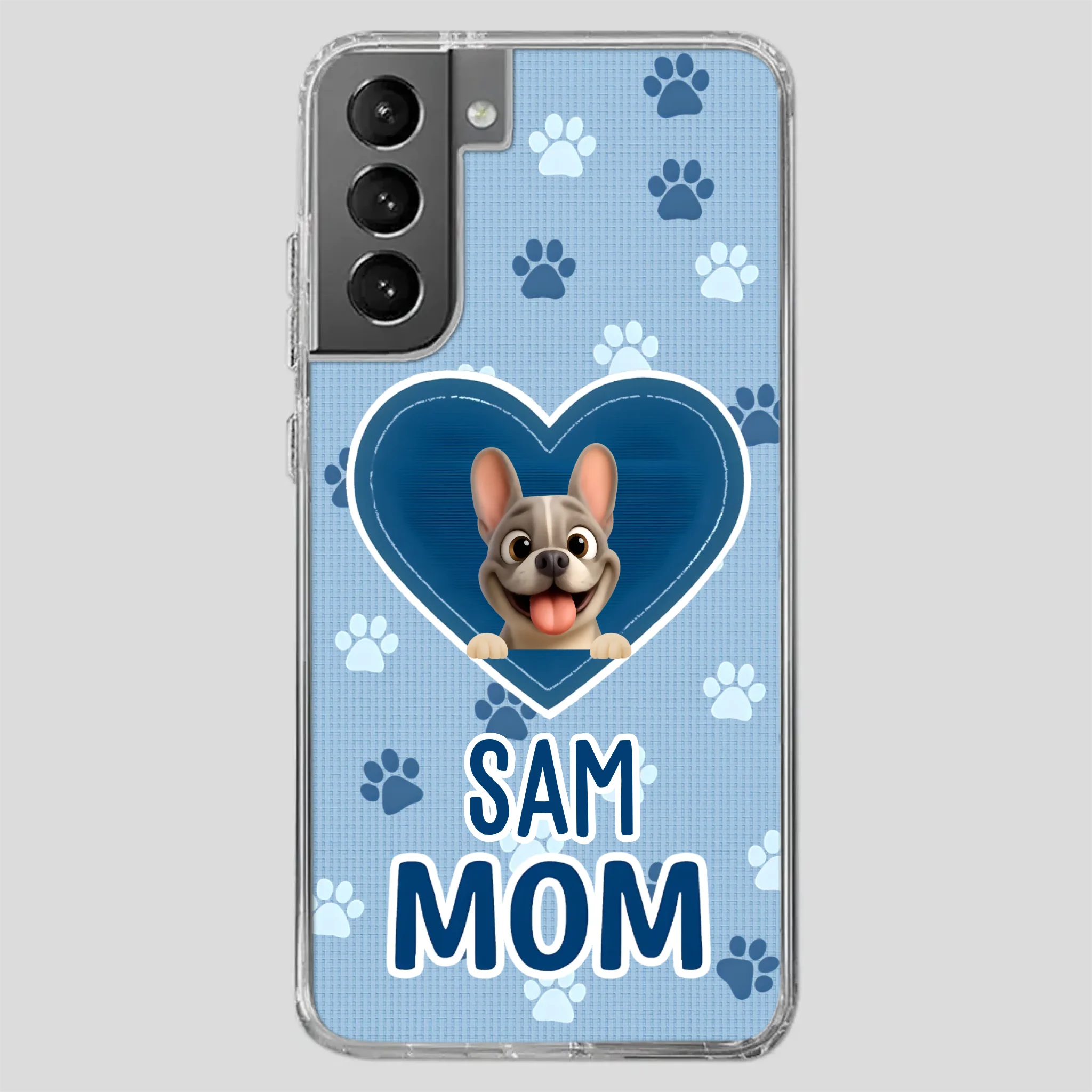 Customized French Bulldog Phone Case – Blue Heart Dog Mom Mobile Cover