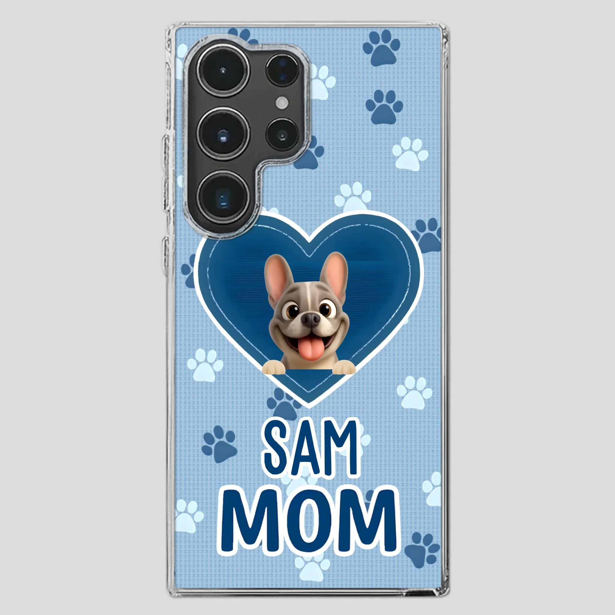 Customized French Bulldog Phone Case – Blue Heart Dog Mom Mobile Cover