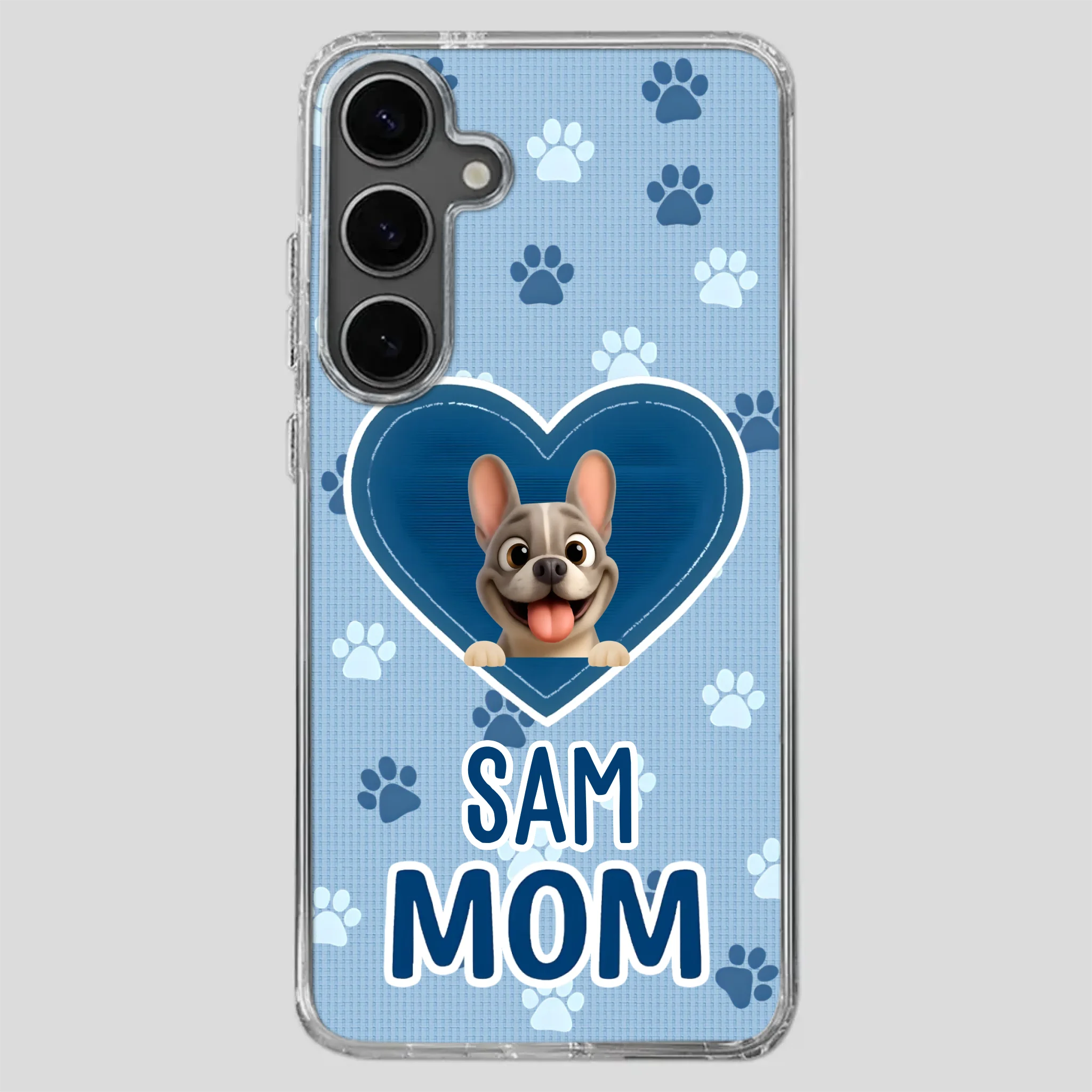 Customized French Bulldog Phone Case – Blue Heart Dog Mom Mobile Cover