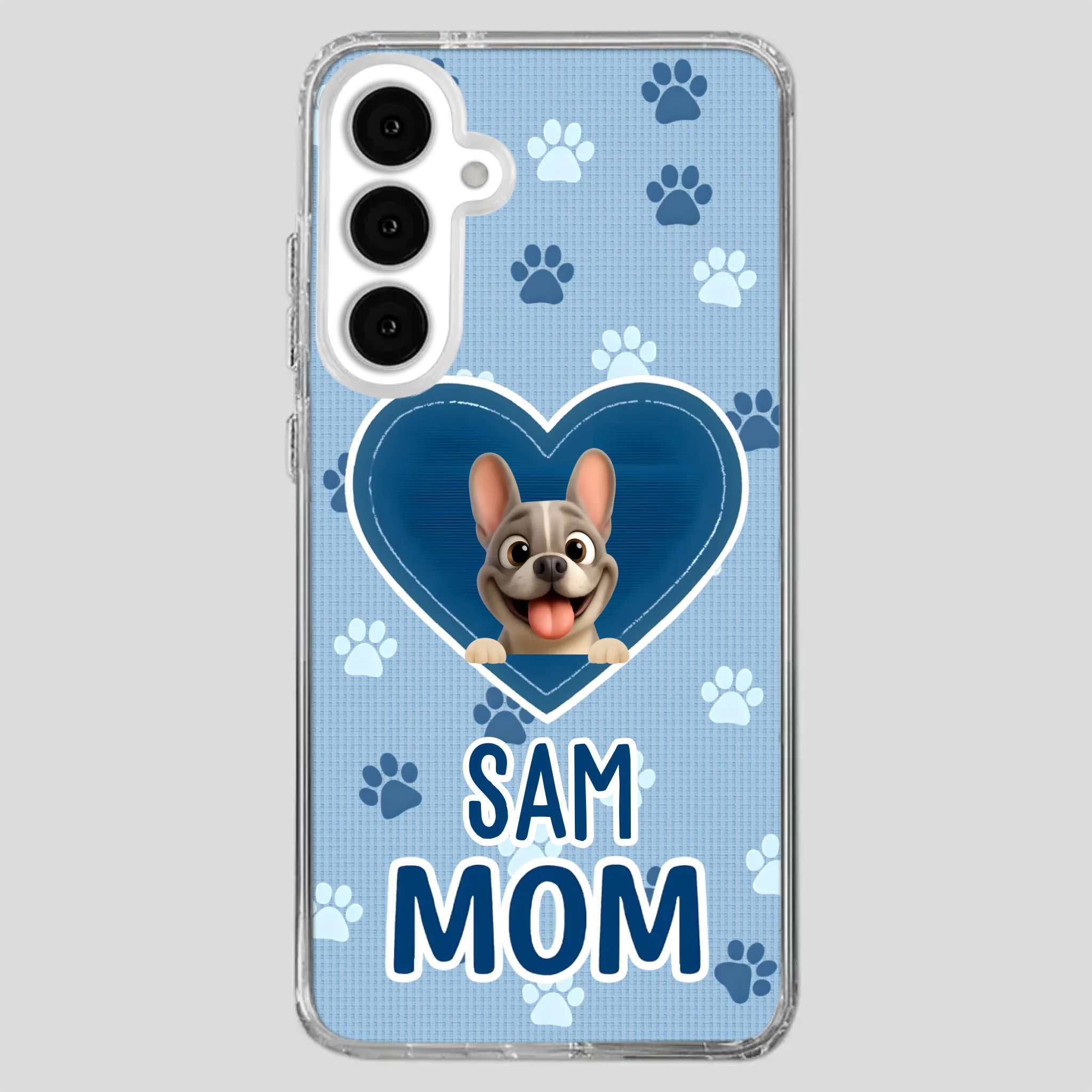 Customized French Bulldog Phone Case – Blue Heart Dog Mom Mobile Cover