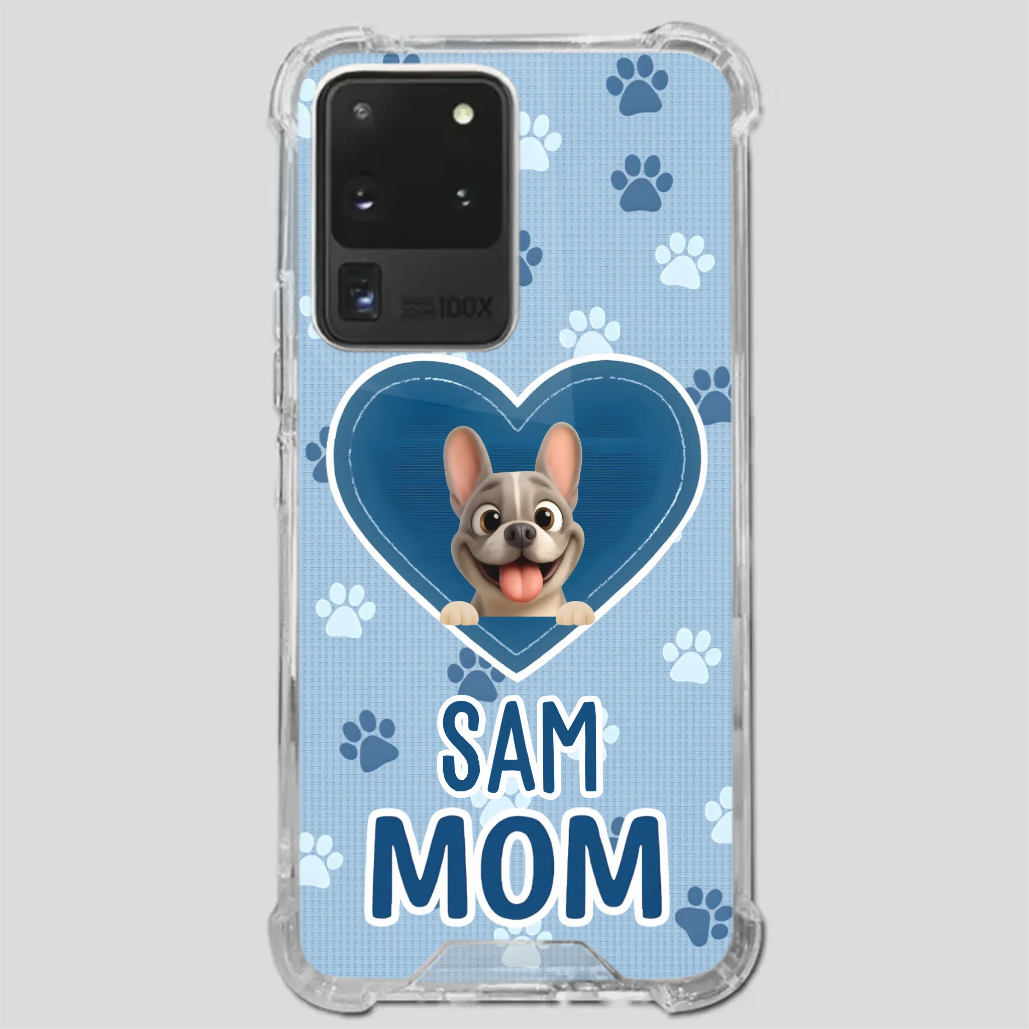 Customized French Bulldog Phone Case – Blue Heart Dog Mom Mobile Cover