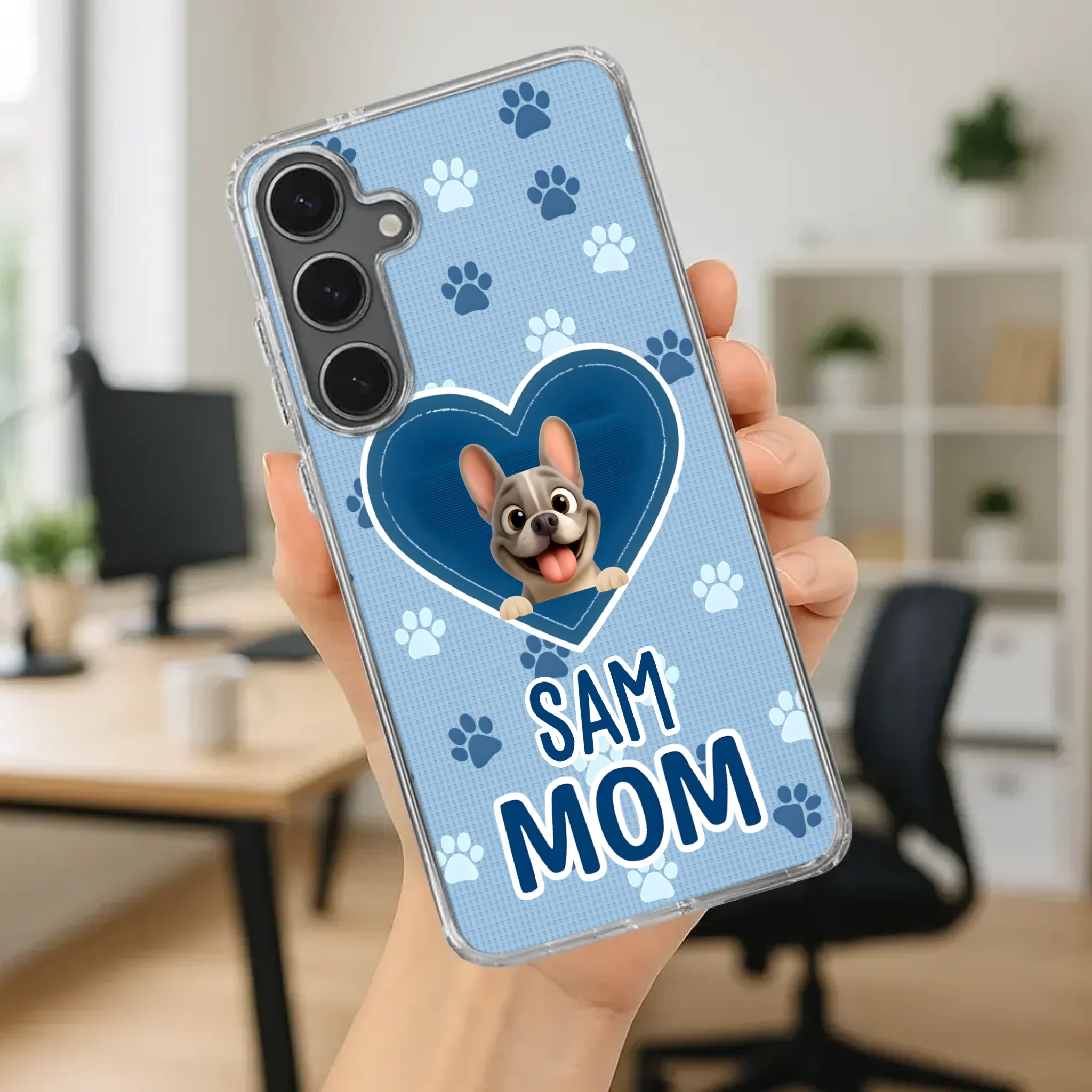 Customized French Bulldog Phone Case – Blue Heart Dog Mom Mobile Cover