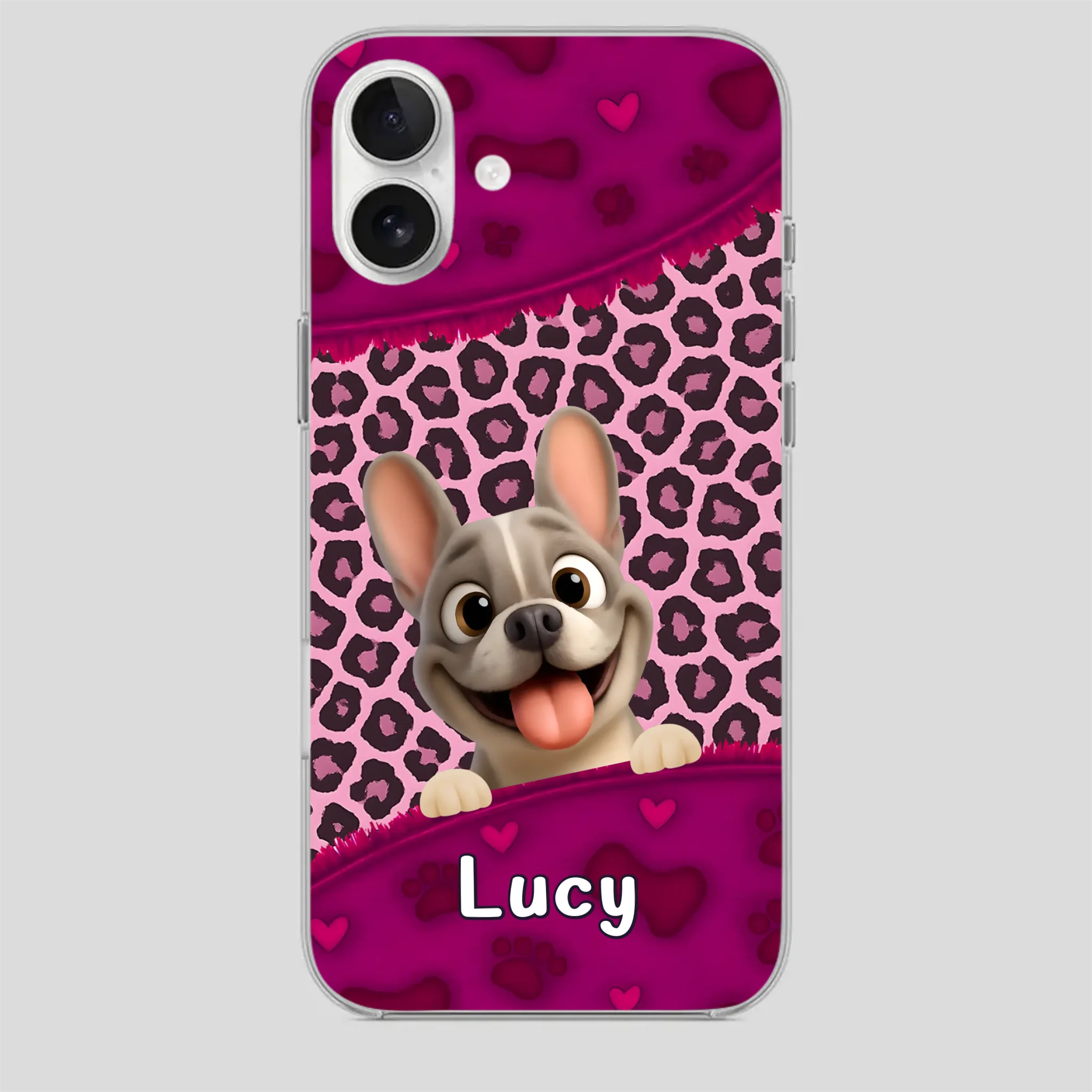 Bespoke French Bulldog Phone Case – Pink Leopard Print Dog Lover Cover