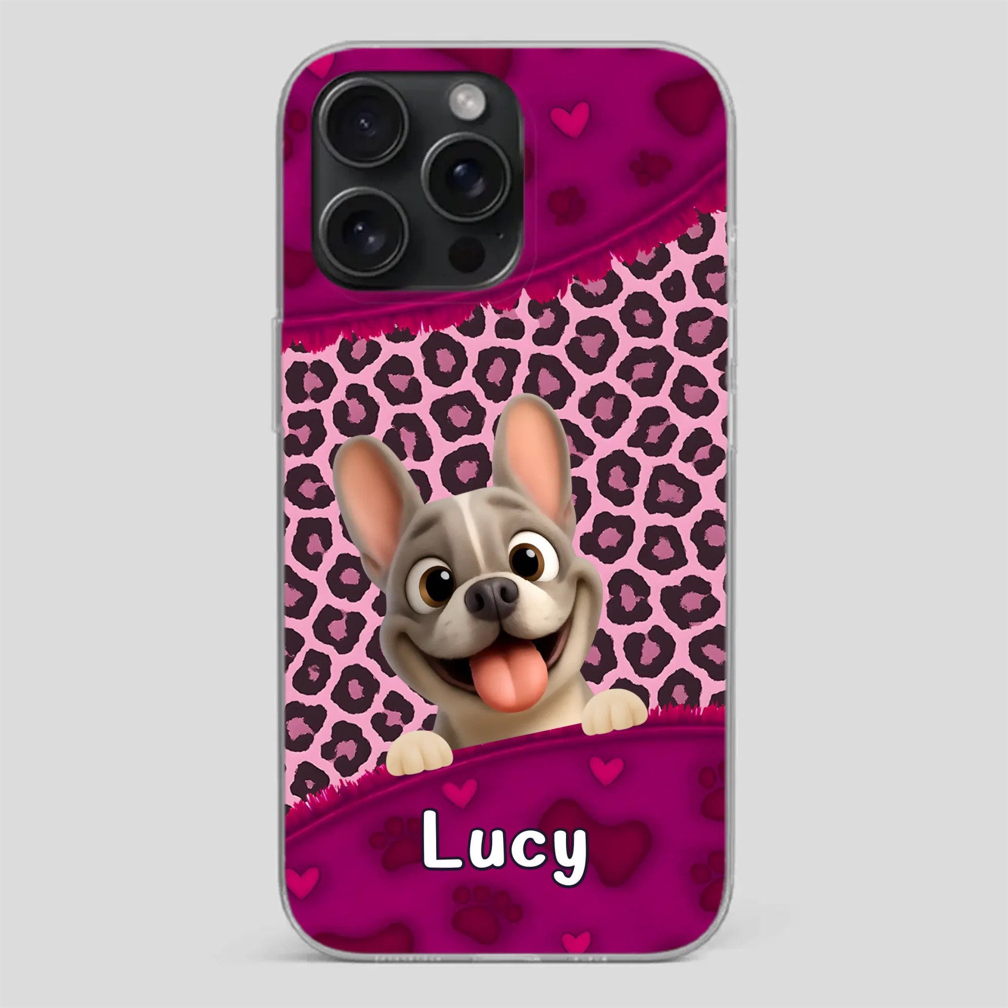 Bespoke French Bulldog Phone Case – Pink Leopard Print Dog Lover Cover