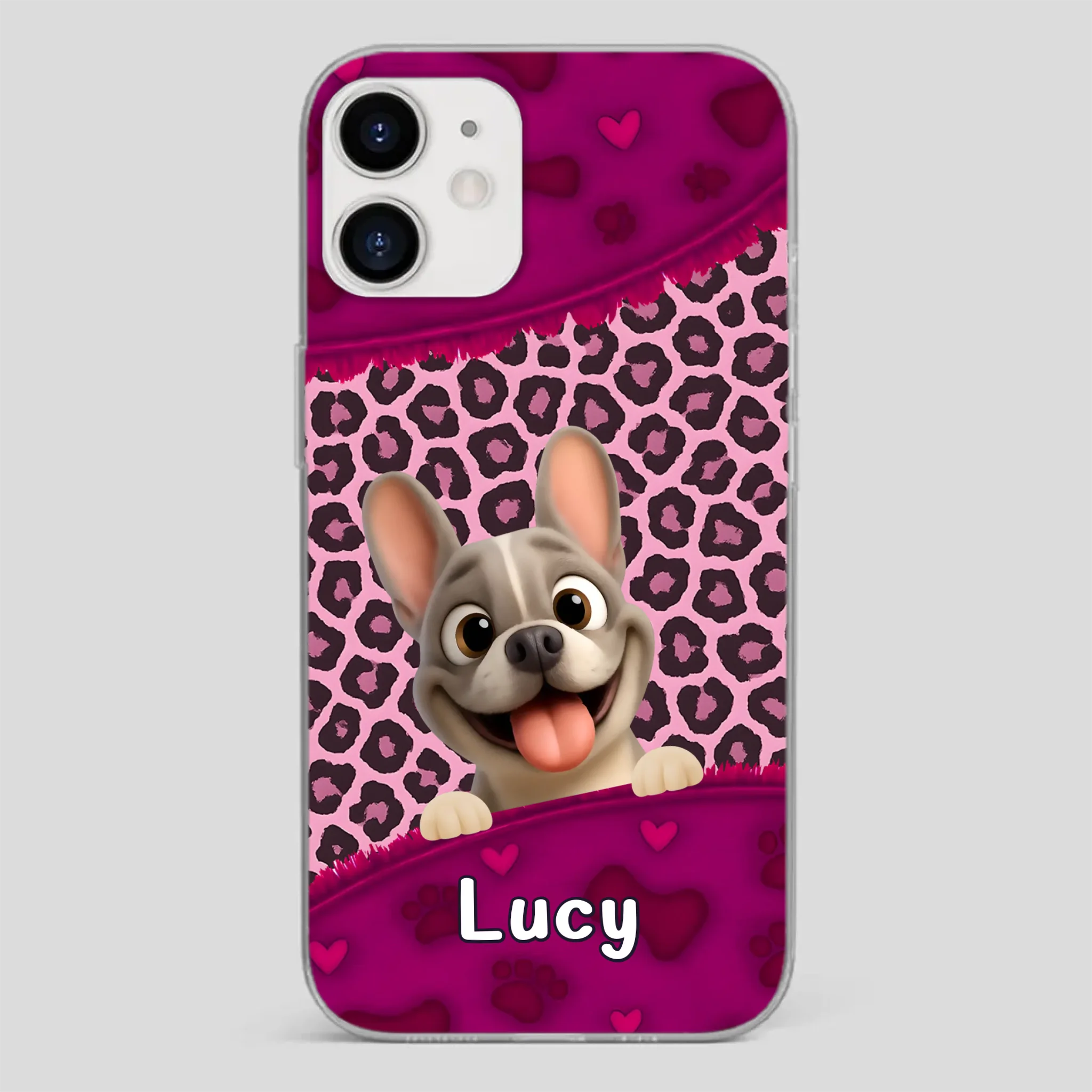 Bespoke French Bulldog Phone Case – Pink Leopard Print Dog Lover Cover