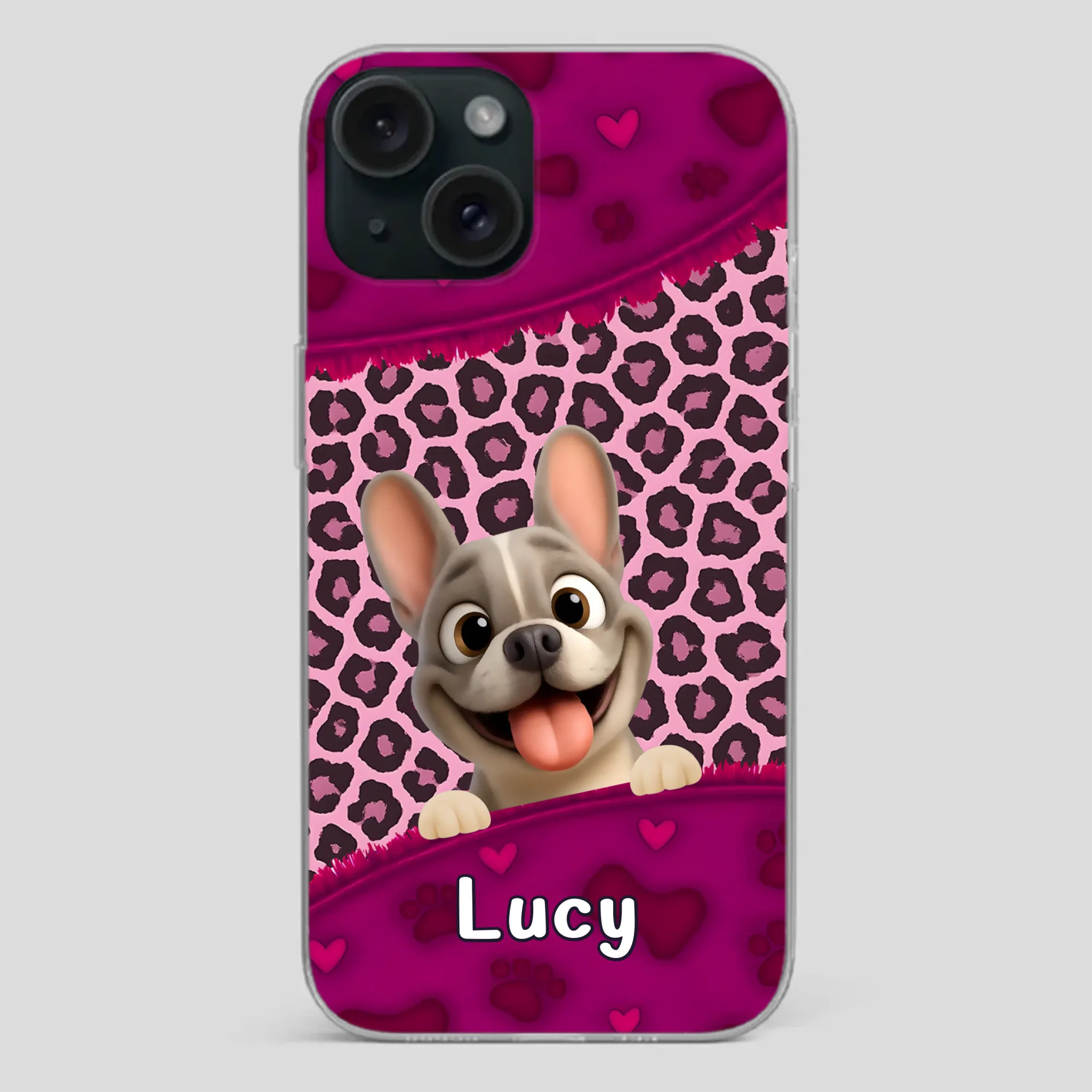 Bespoke French Bulldog Phone Case – Pink Leopard Print Dog Lover Cover
