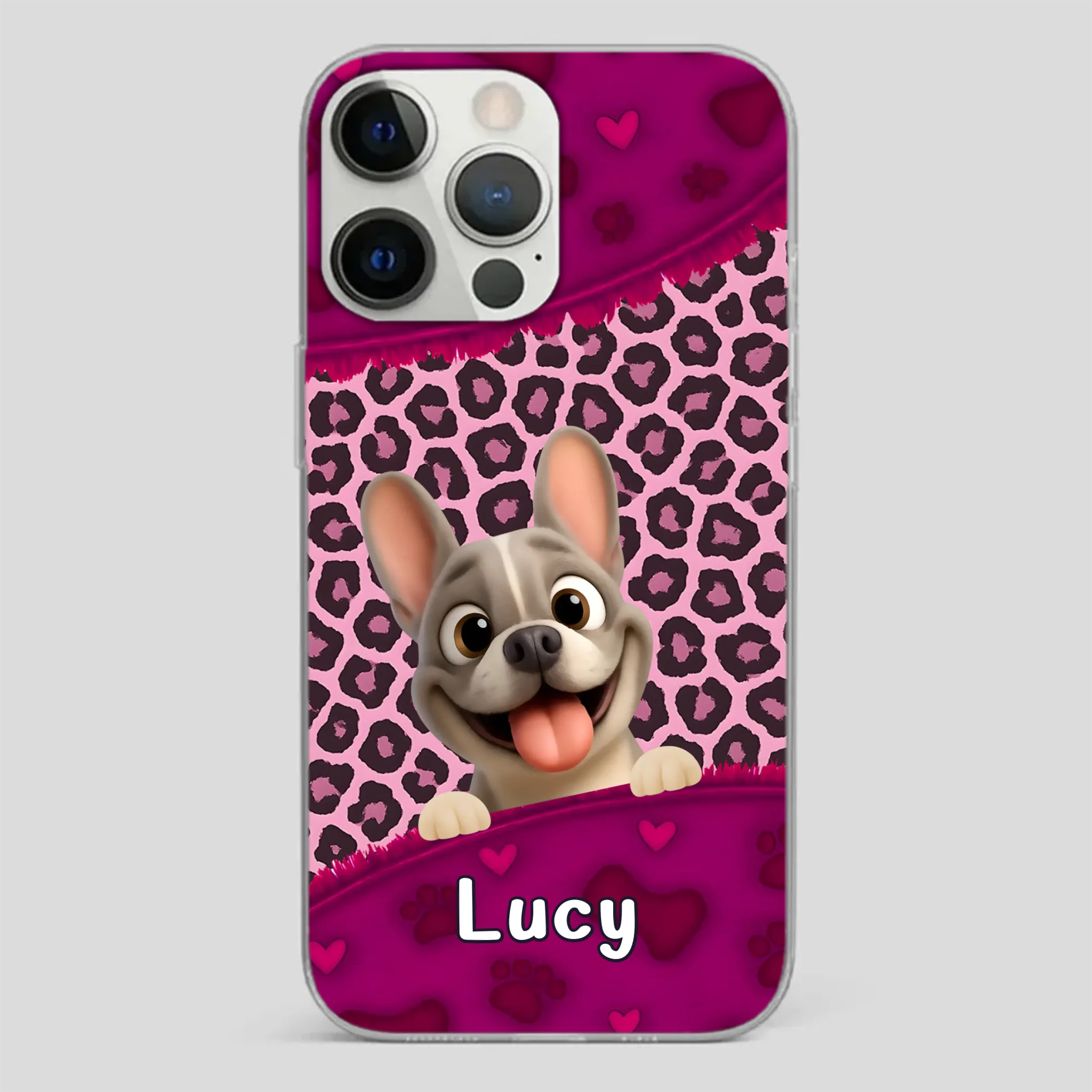 Bespoke French Bulldog Phone Case – Pink Leopard Print Dog Lover Cover