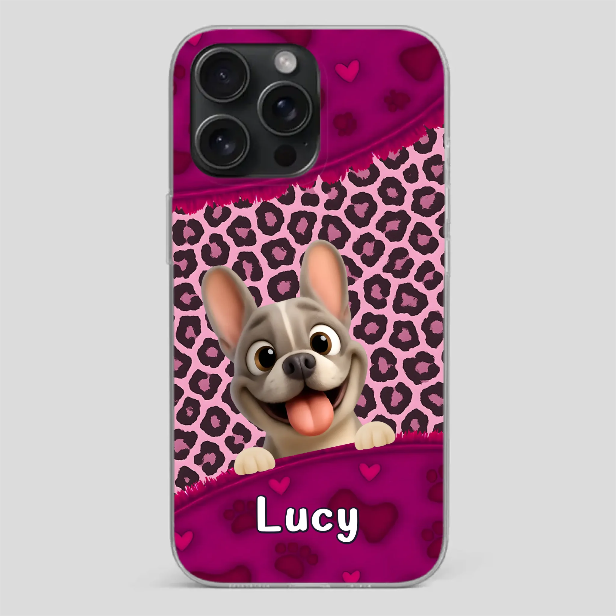Bespoke French Bulldog Phone Case – Pink Leopard Print Dog Lover Cover
