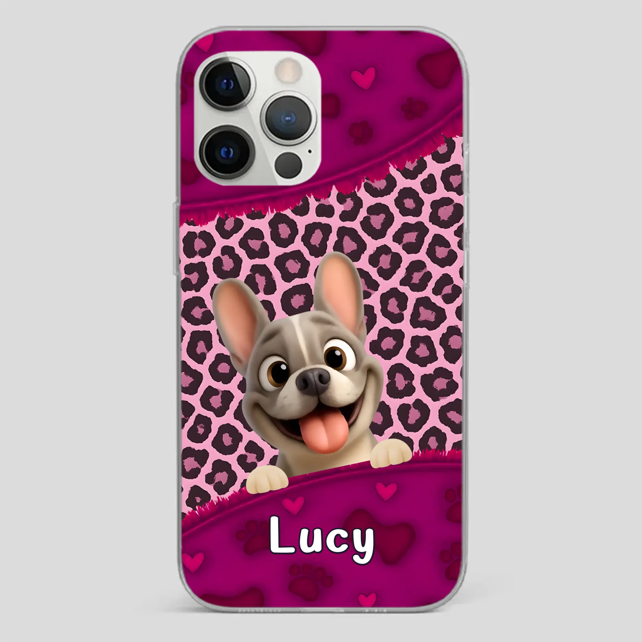Bespoke French Bulldog Phone Case – Pink Leopard Print Dog Lover Cover
