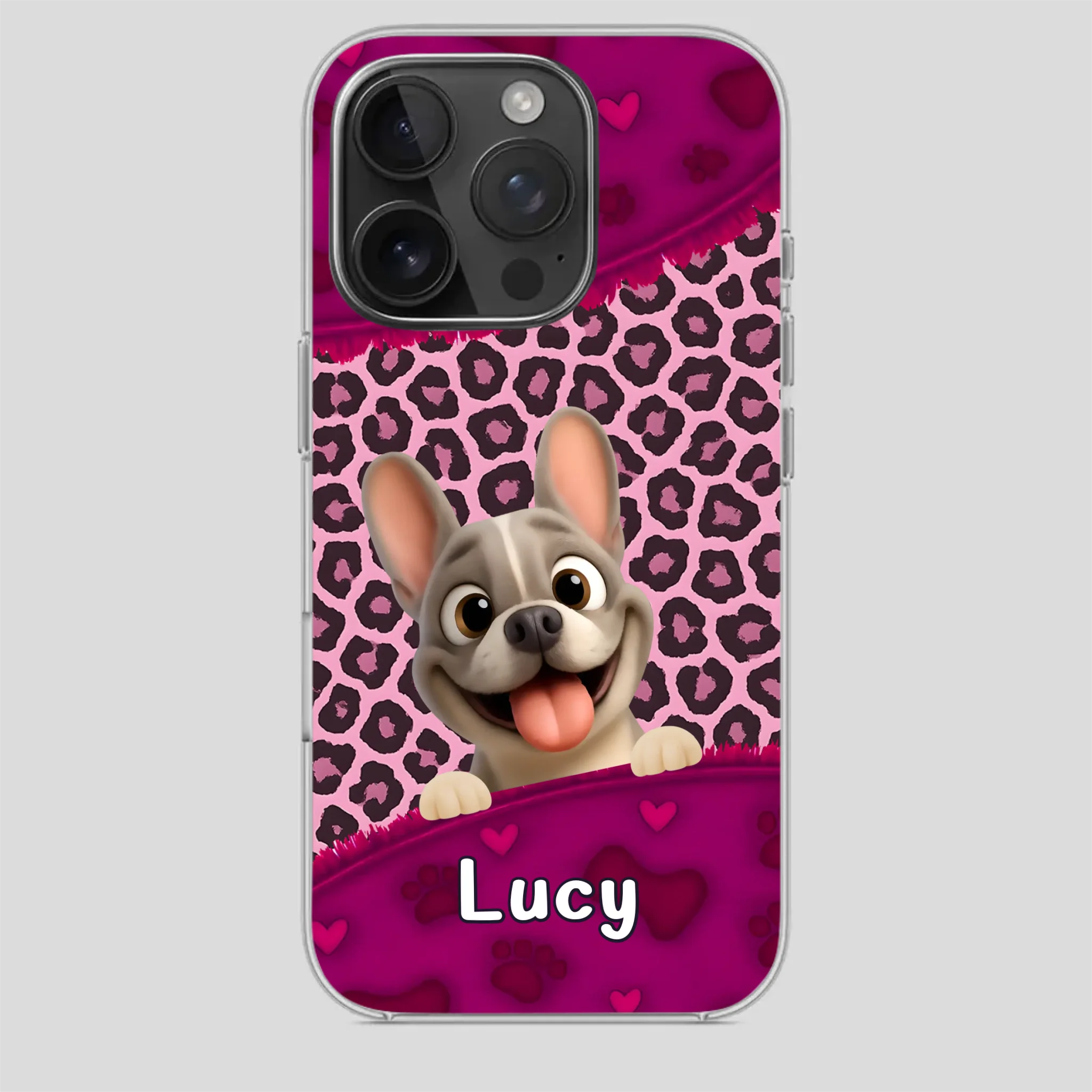 Bespoke French Bulldog Phone Case – Pink Leopard Print Dog Lover Cover