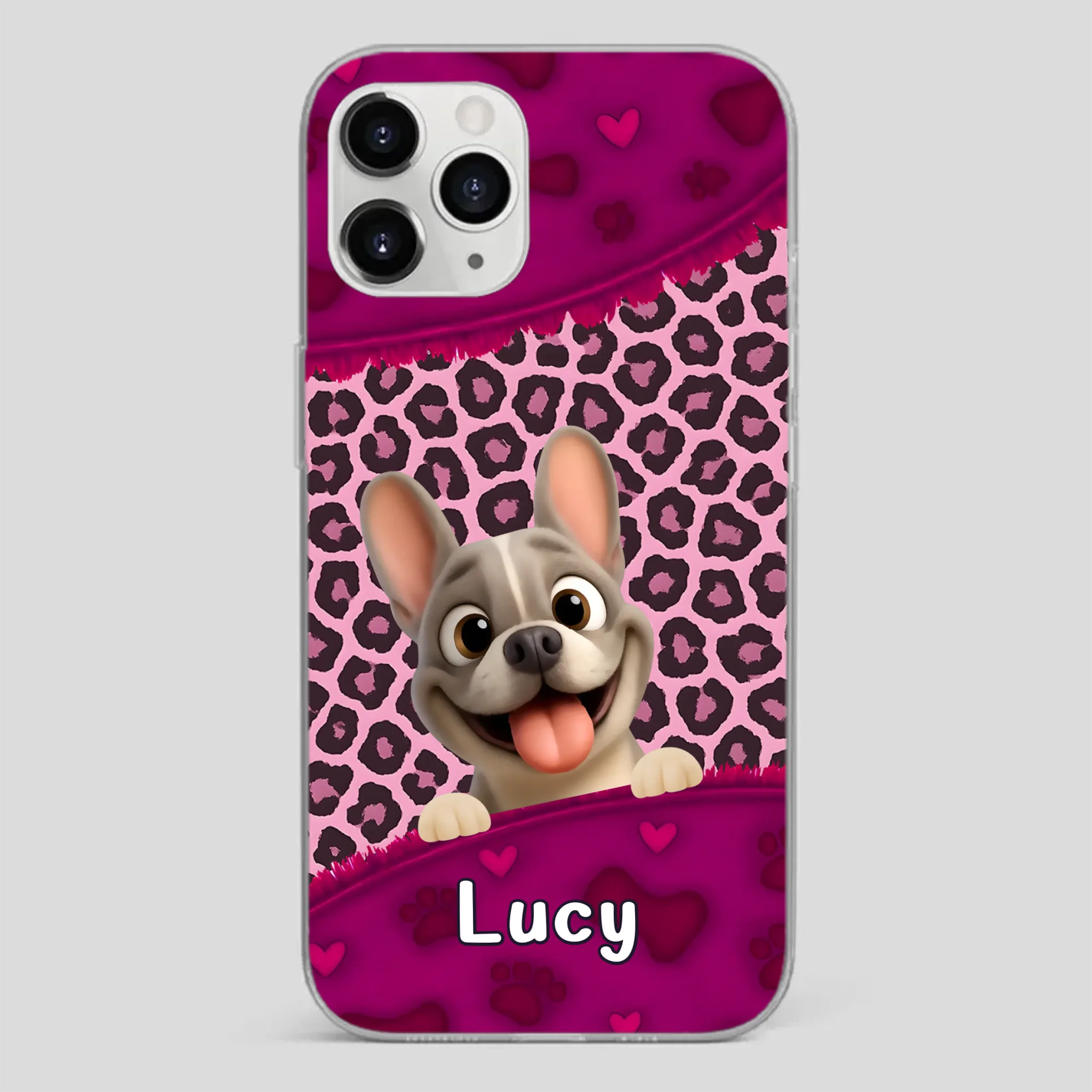 Bespoke French Bulldog Phone Case – Pink Leopard Print Dog Lover Cover