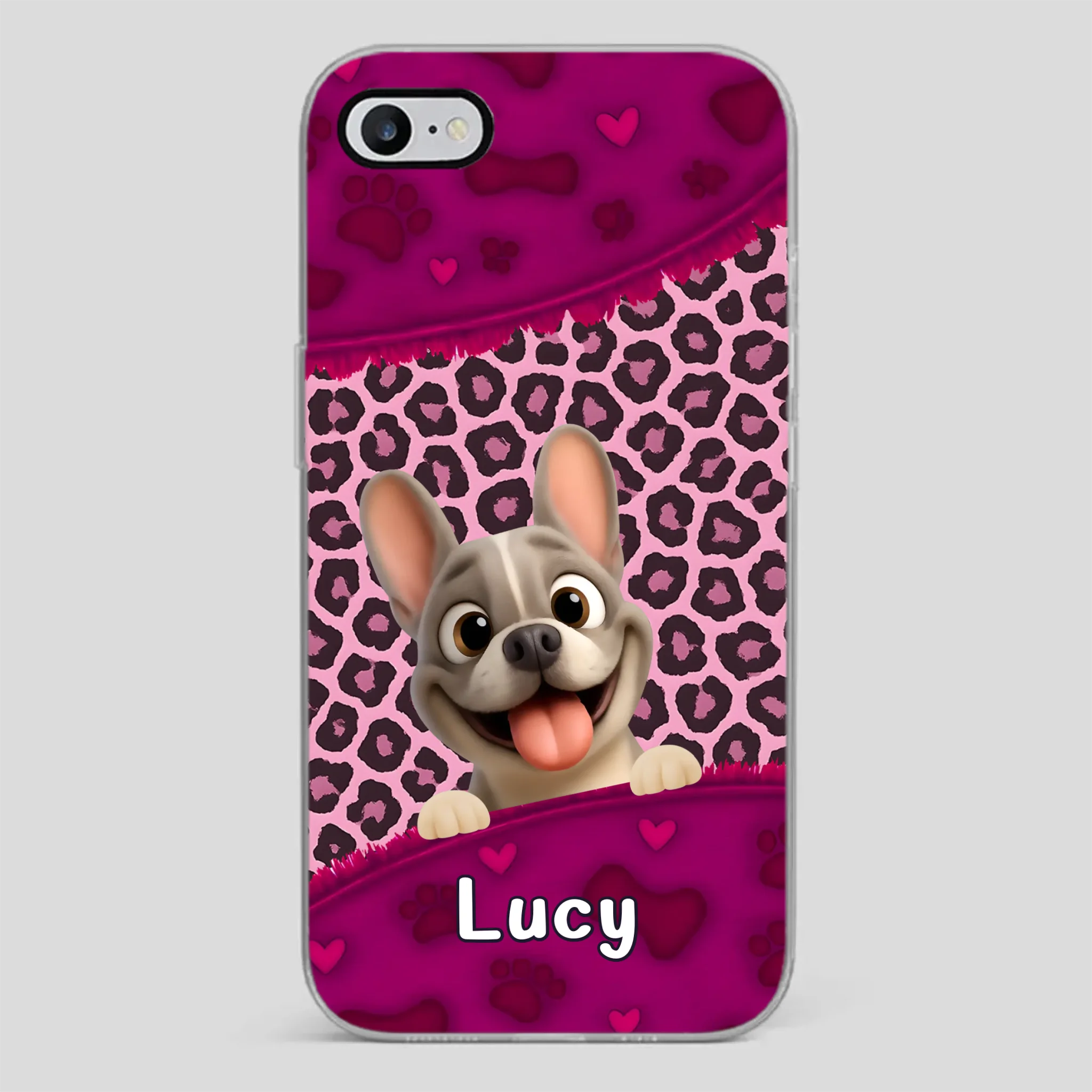 Bespoke French Bulldog Phone Case – Pink Leopard Print Dog Lover Cover