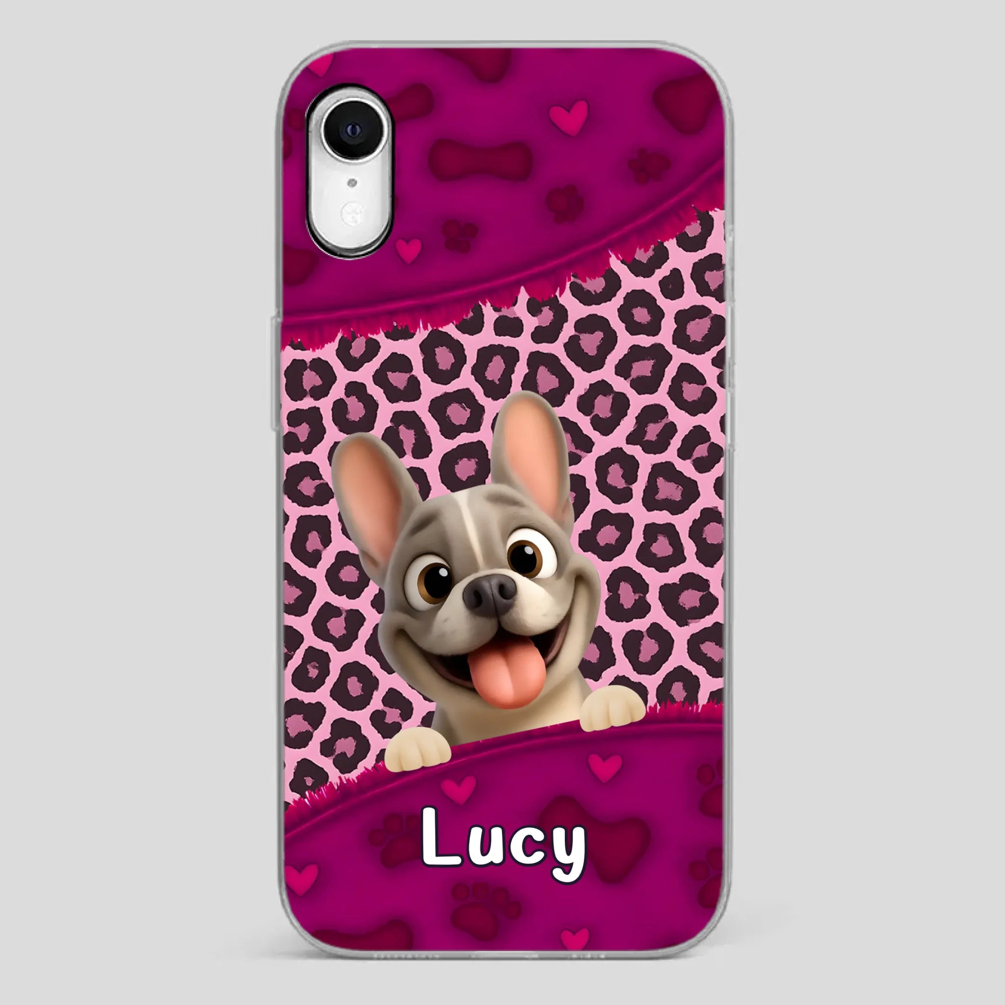 Bespoke French Bulldog Phone Case – Pink Leopard Print Dog Lover Cover