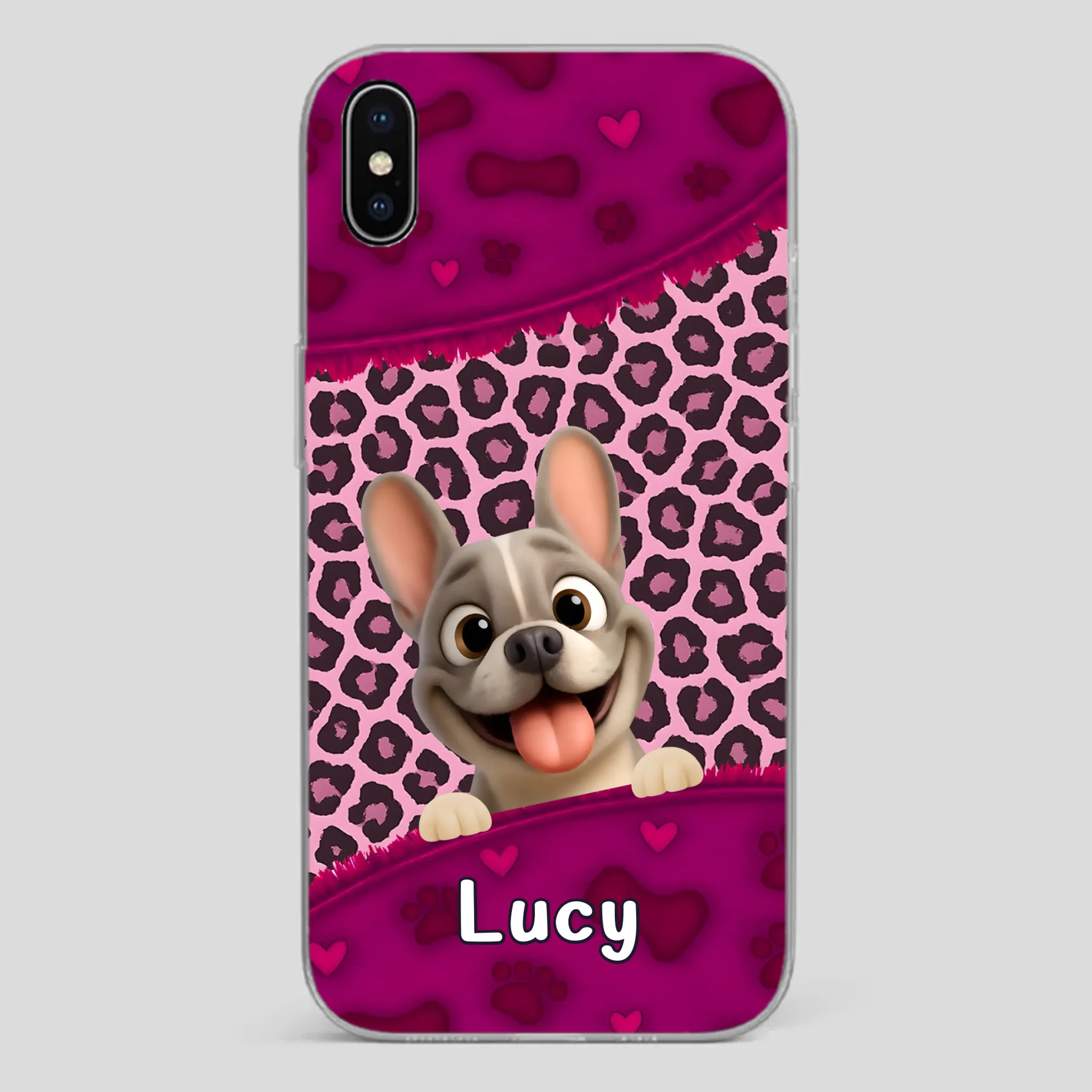Bespoke French Bulldog Phone Case – Pink Leopard Print Dog Lover Cover