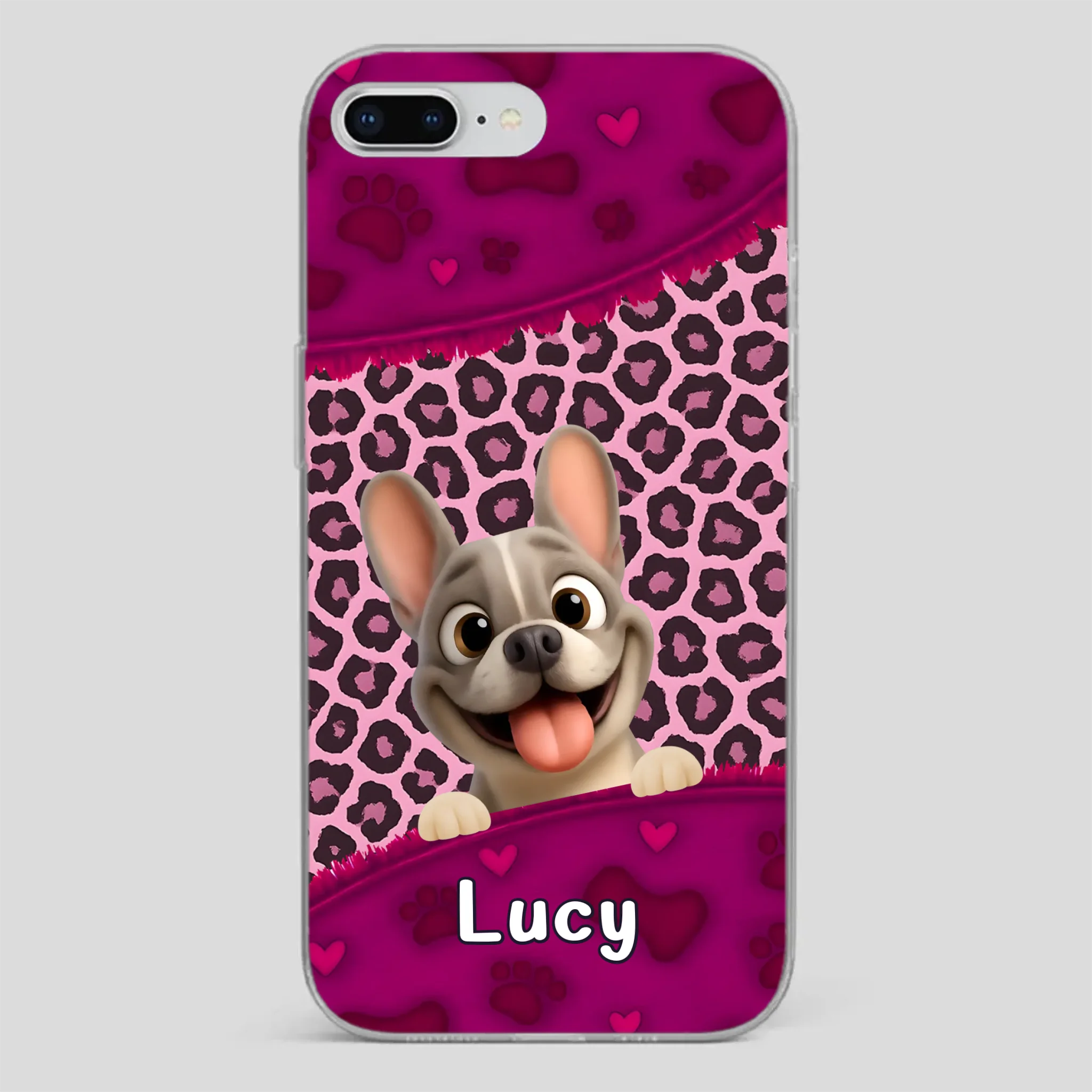Bespoke French Bulldog Phone Case – Pink Leopard Print Dog Lover Cover
