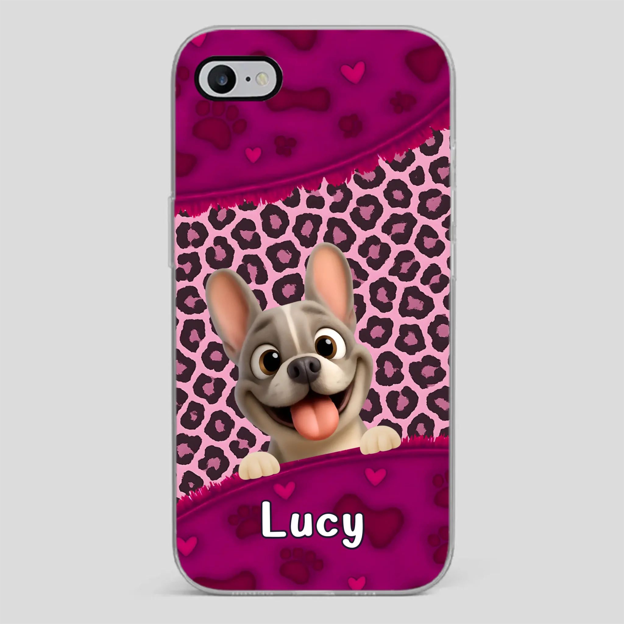 Bespoke French Bulldog Phone Case – Pink Leopard Print Dog Lover Cover