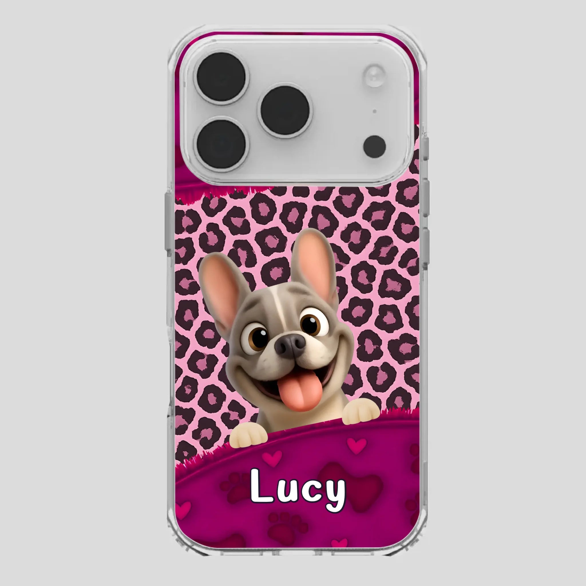 Bespoke French Bulldog Phone Case – Pink Leopard Print Dog Lover Cover