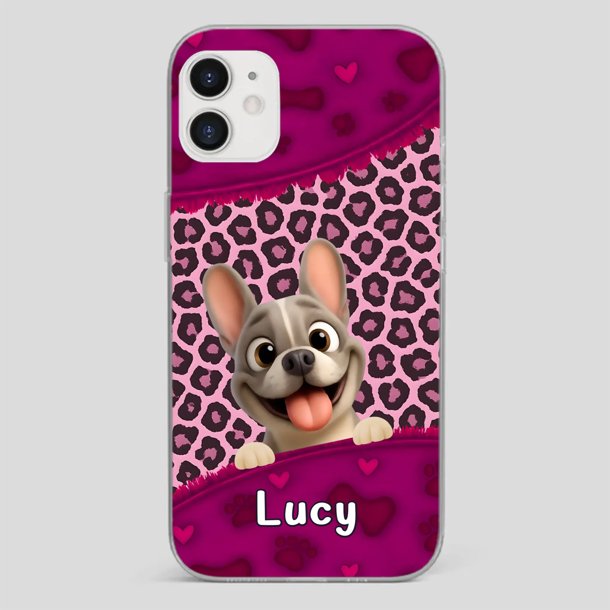 Bespoke French Bulldog Phone Case – Pink Leopard Print Dog Lover Cover