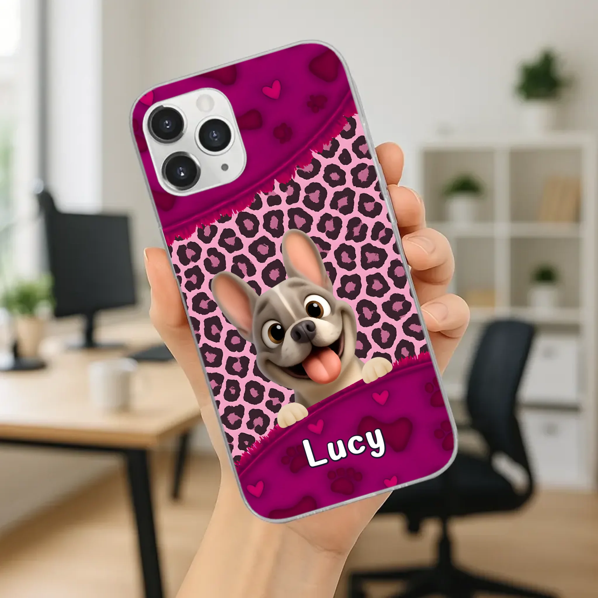 Bespoke French Bulldog Phone Case – Pink Leopard Print Dog Lover Cover