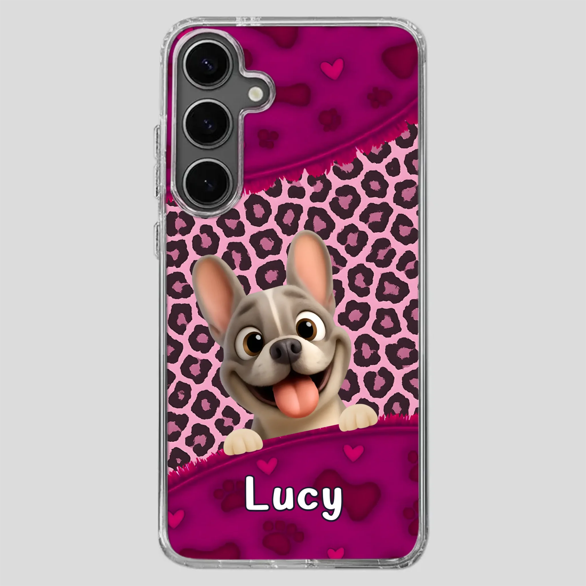 Bespoke French Bulldog Phone Case – Pink Leopard Print Dog Lover Cover