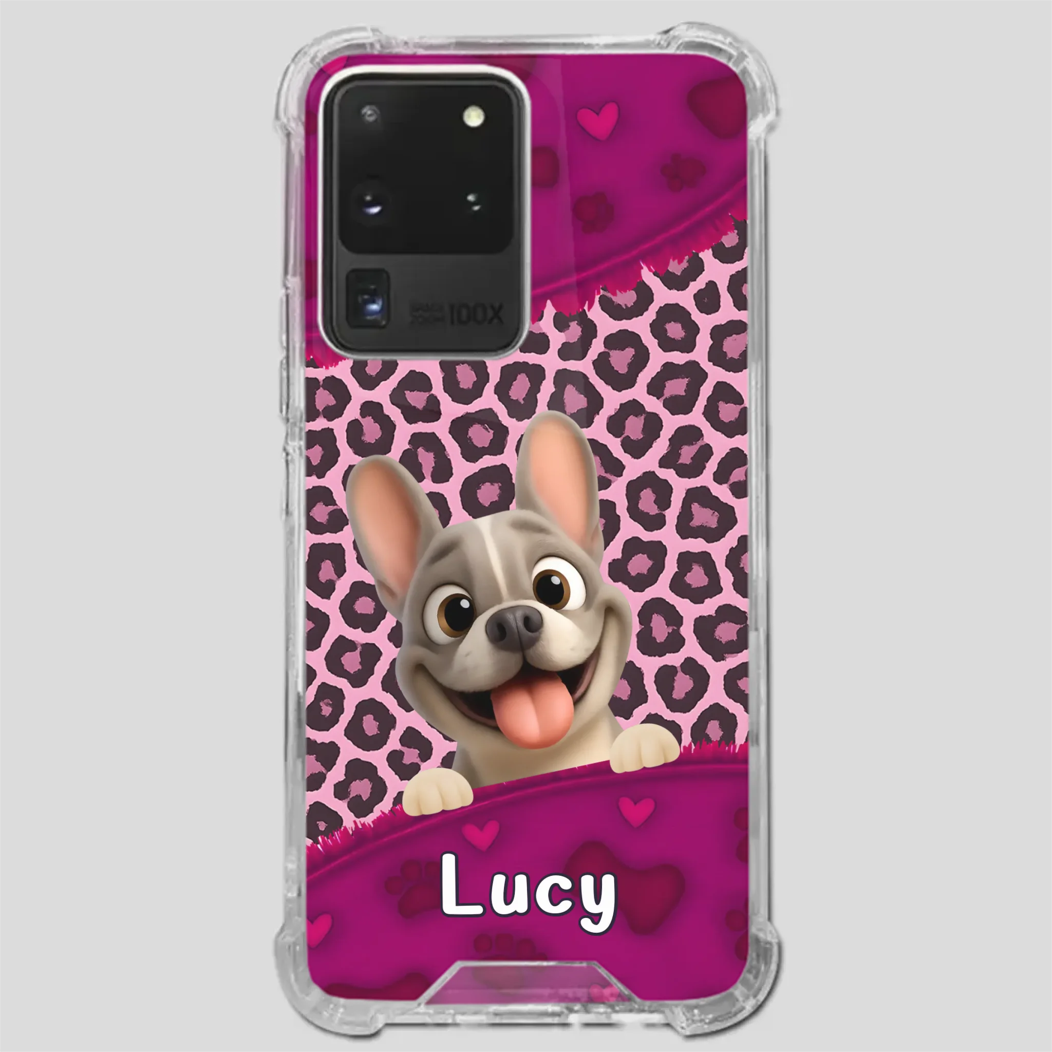 Bespoke French Bulldog Phone Case – Pink Leopard Print Dog Lover Cover