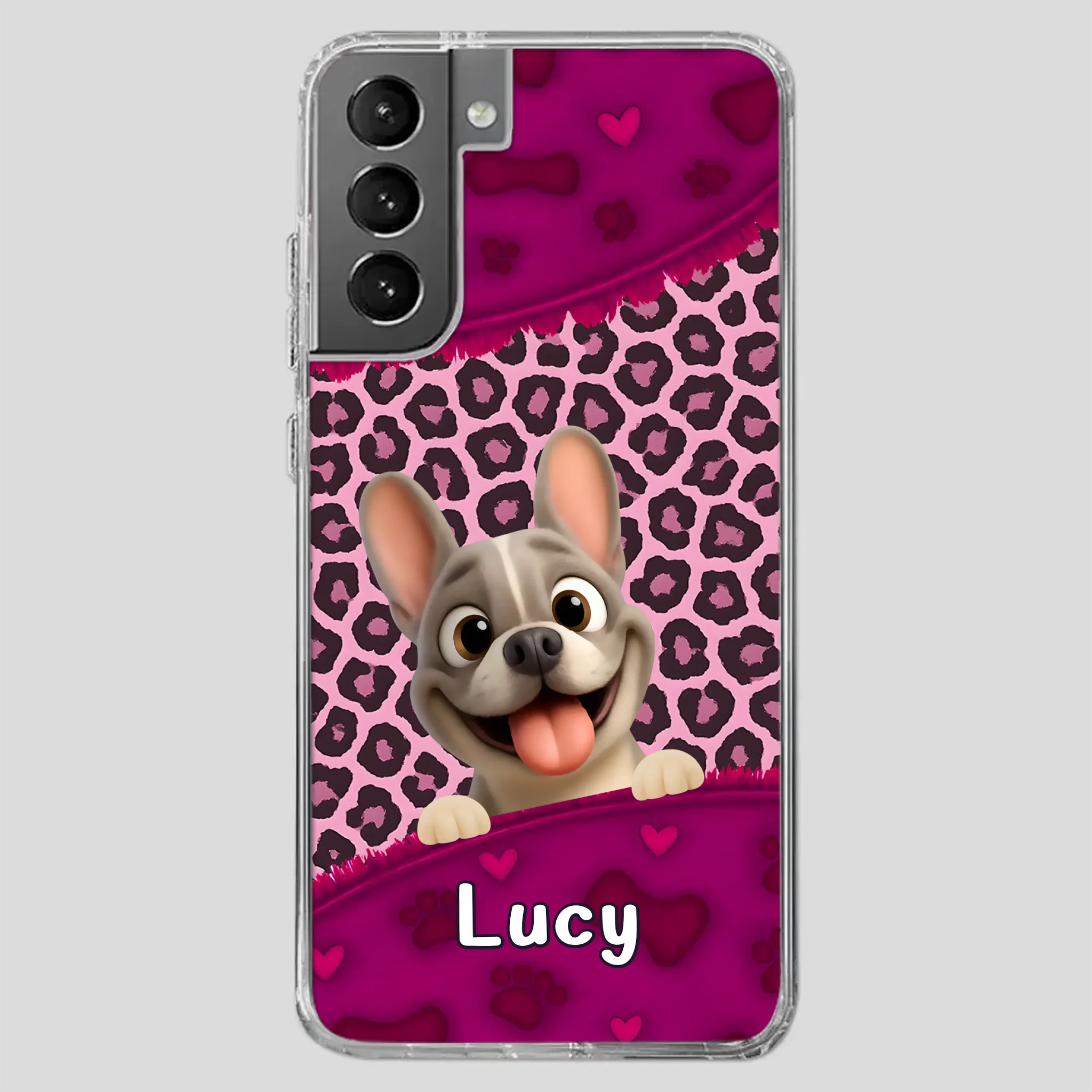 Bespoke French Bulldog Phone Case – Pink Leopard Print Dog Lover Cover