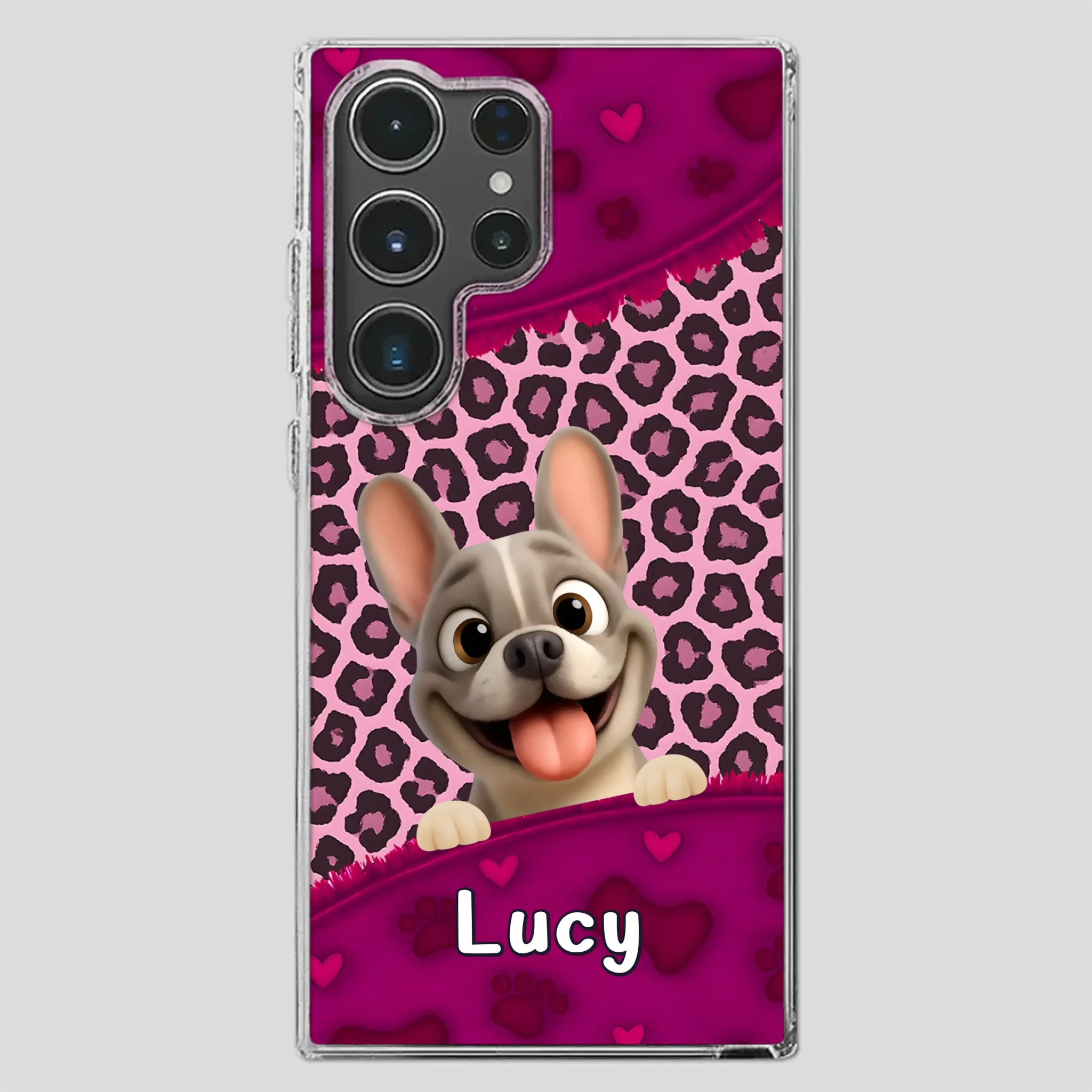 Bespoke French Bulldog Phone Case – Pink Leopard Print Dog Lover Cover