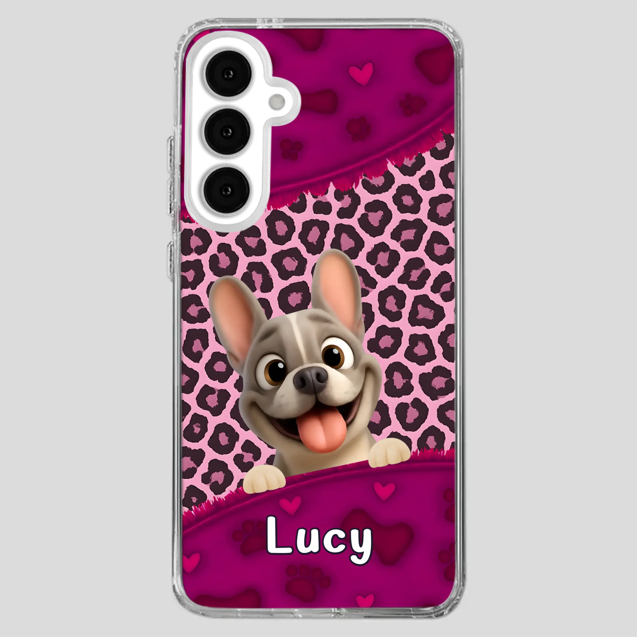 Bespoke French Bulldog Phone Case – Pink Leopard Print Dog Lover Cover