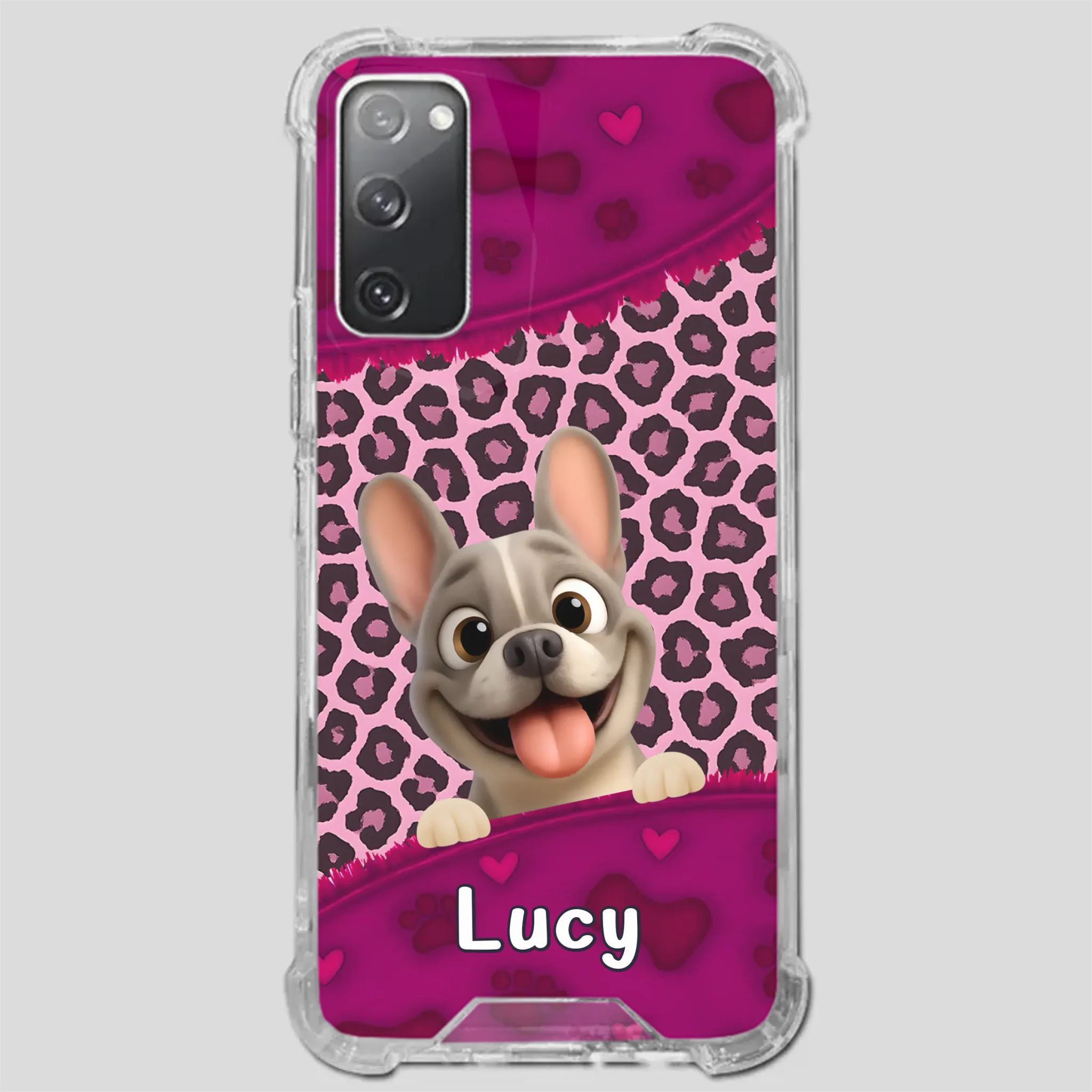 Bespoke French Bulldog Phone Case – Pink Leopard Print Dog Lover Cover
