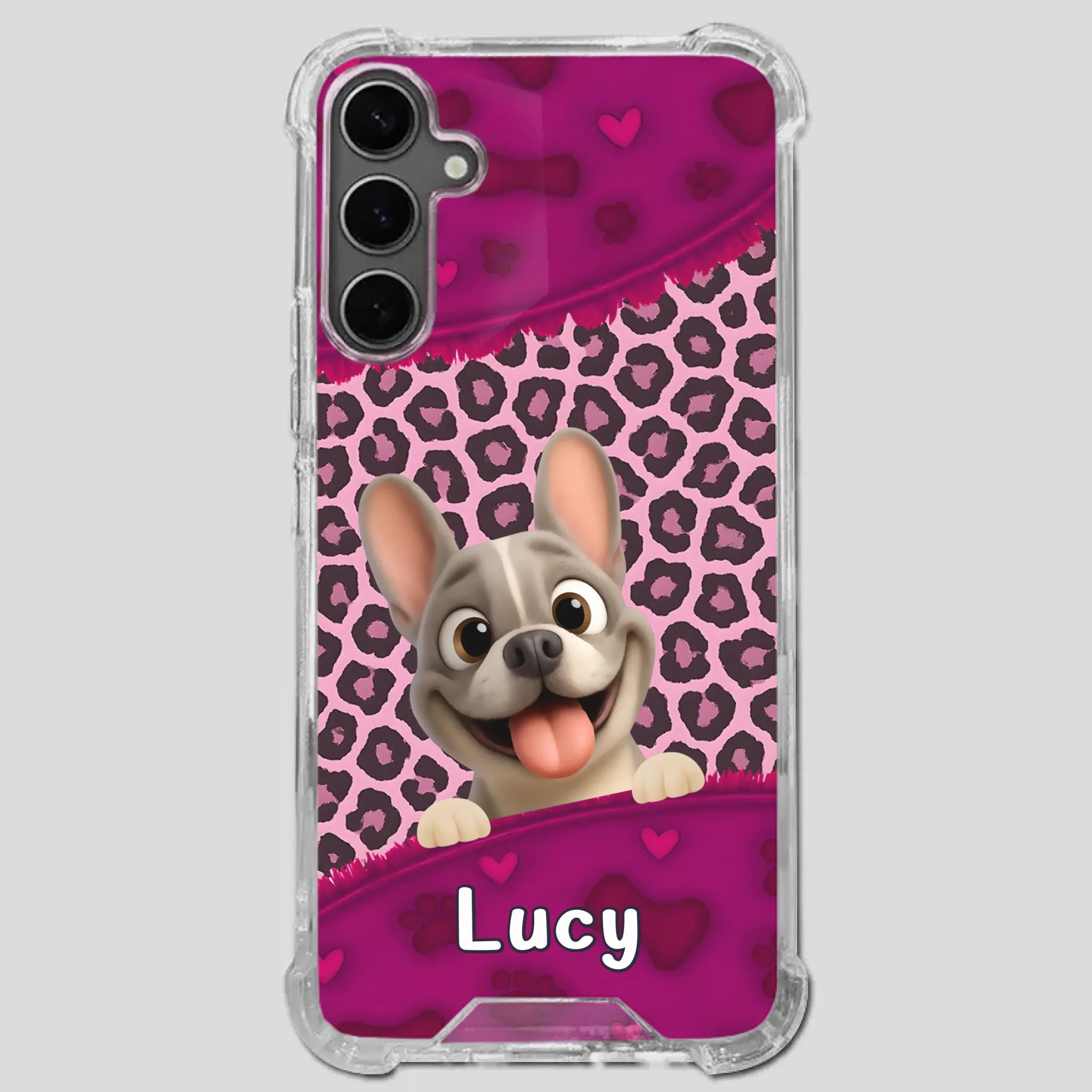 Bespoke French Bulldog Phone Case – Pink Leopard Print Dog Lover Cover
