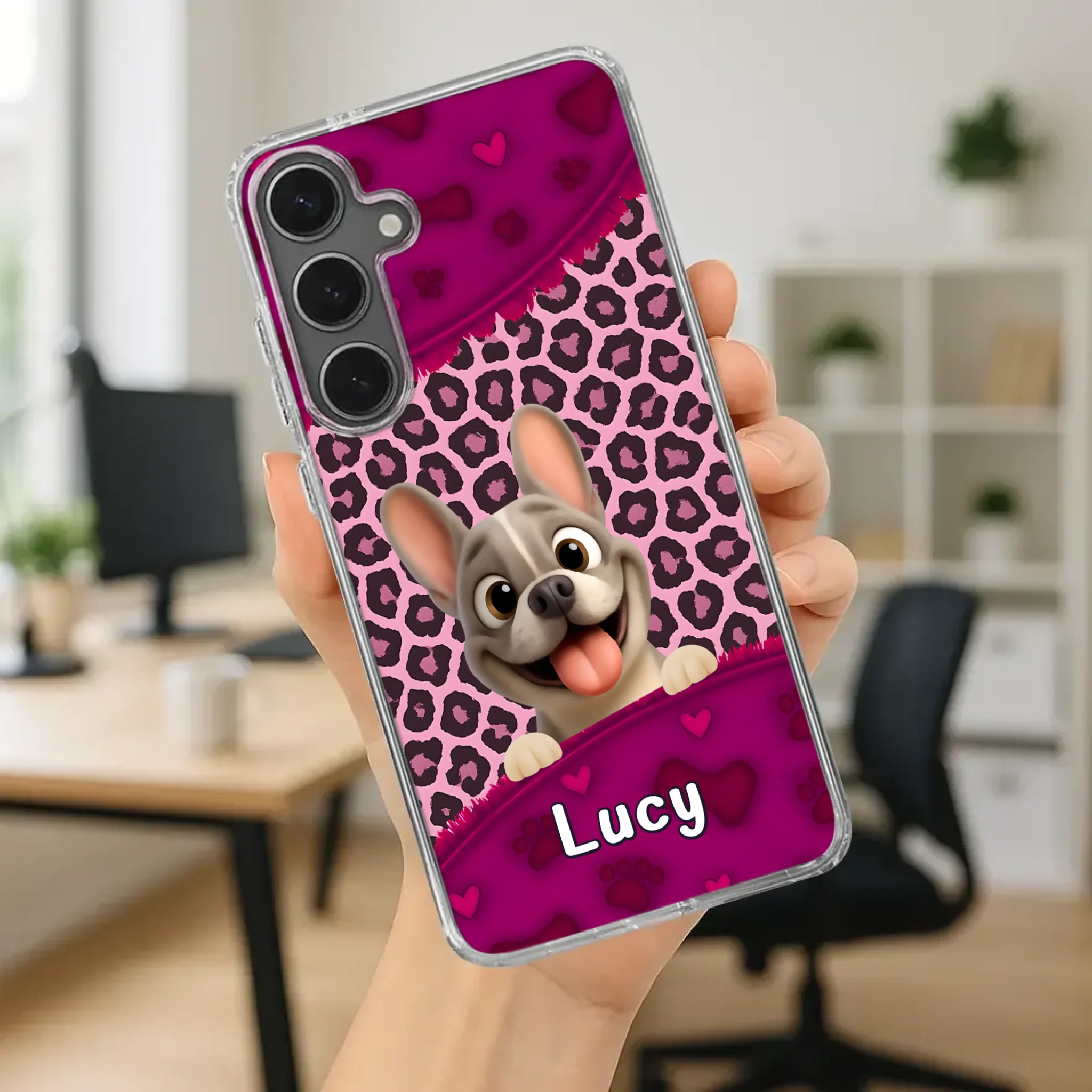 Bespoke French Bulldog Phone Case – Pink Leopard Print Dog Lover Cover