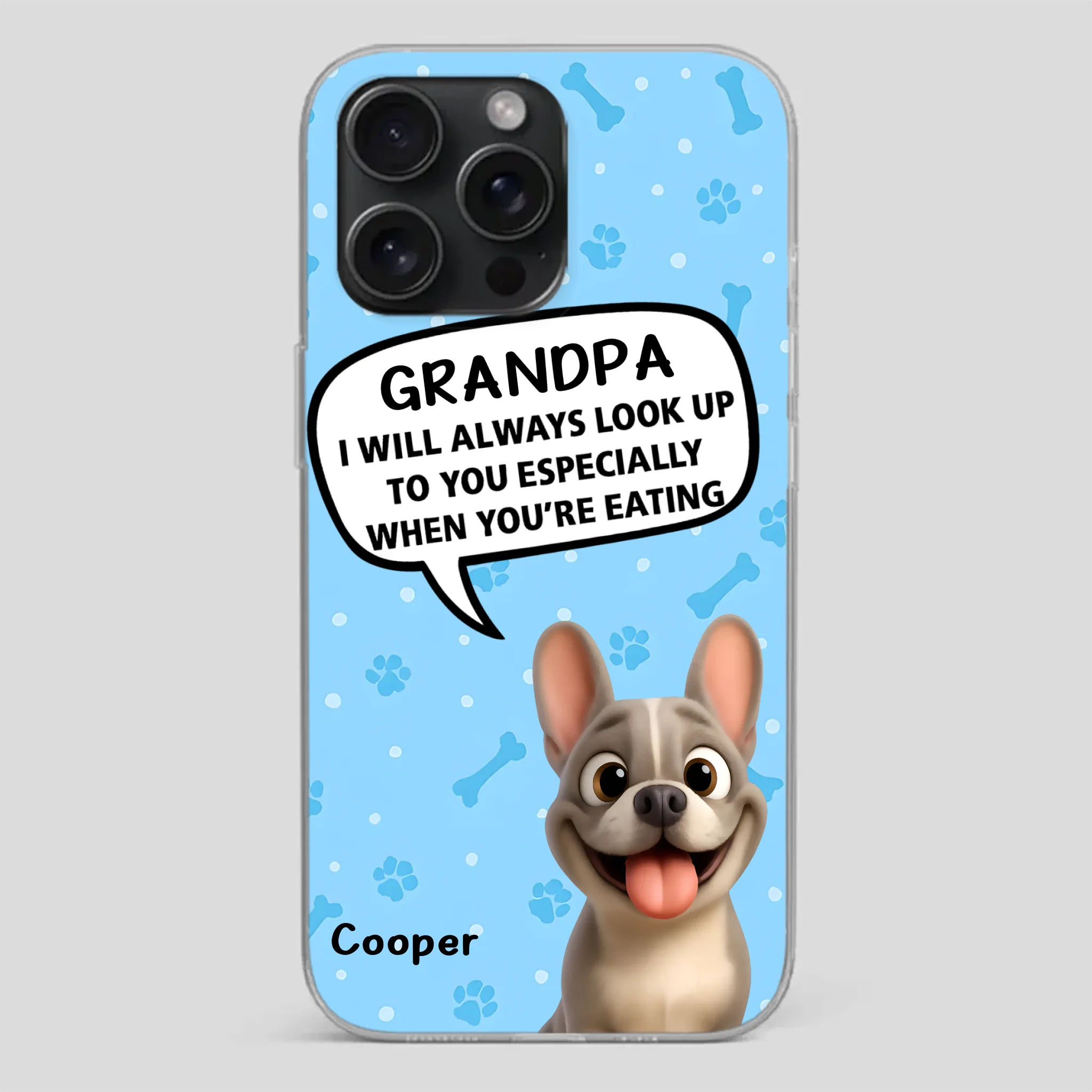 Customized French Bulldog Phone Case – Cute Light Blue Dog Lover Gift