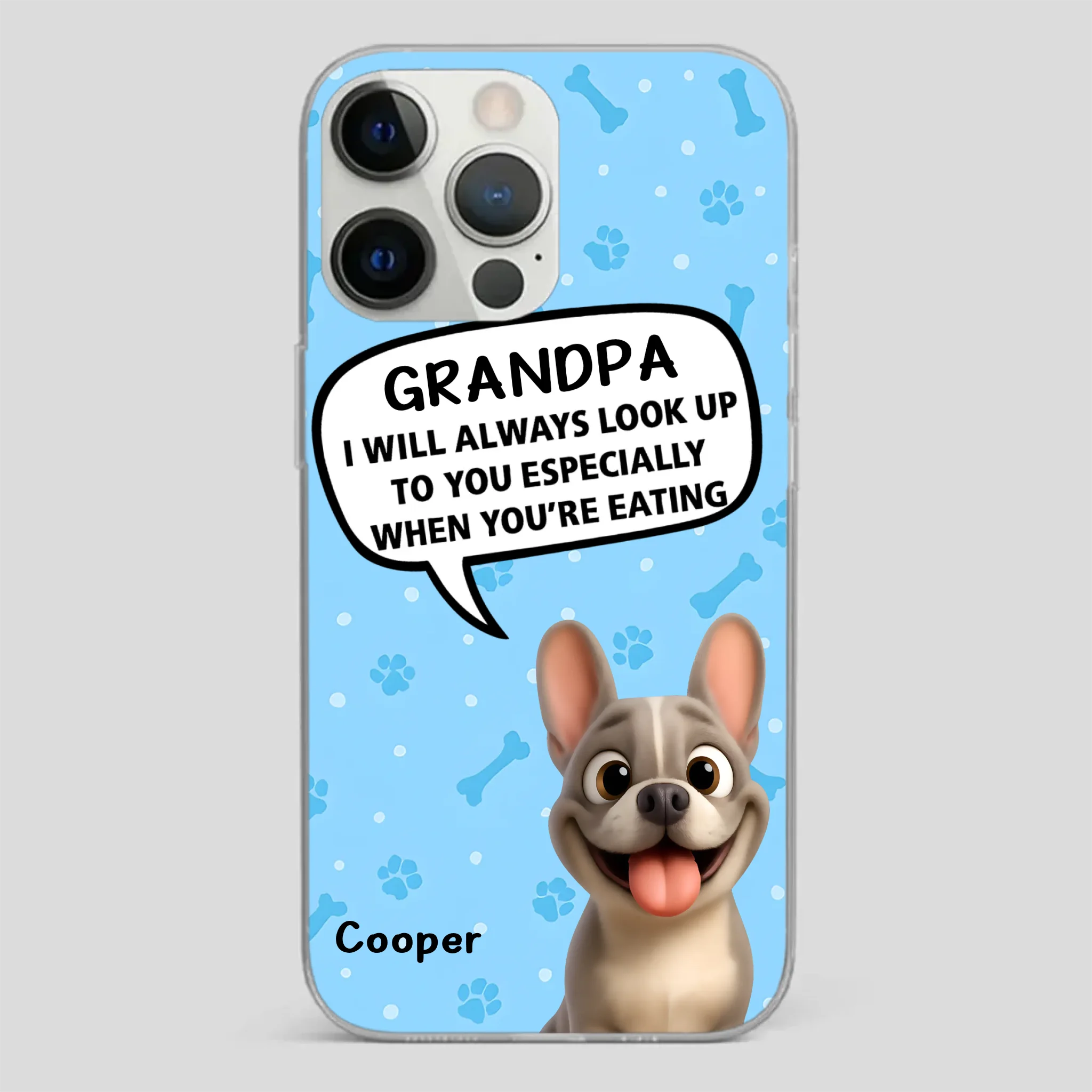 Customized French Bulldog Phone Case – Cute Light Blue Dog Lover Gift