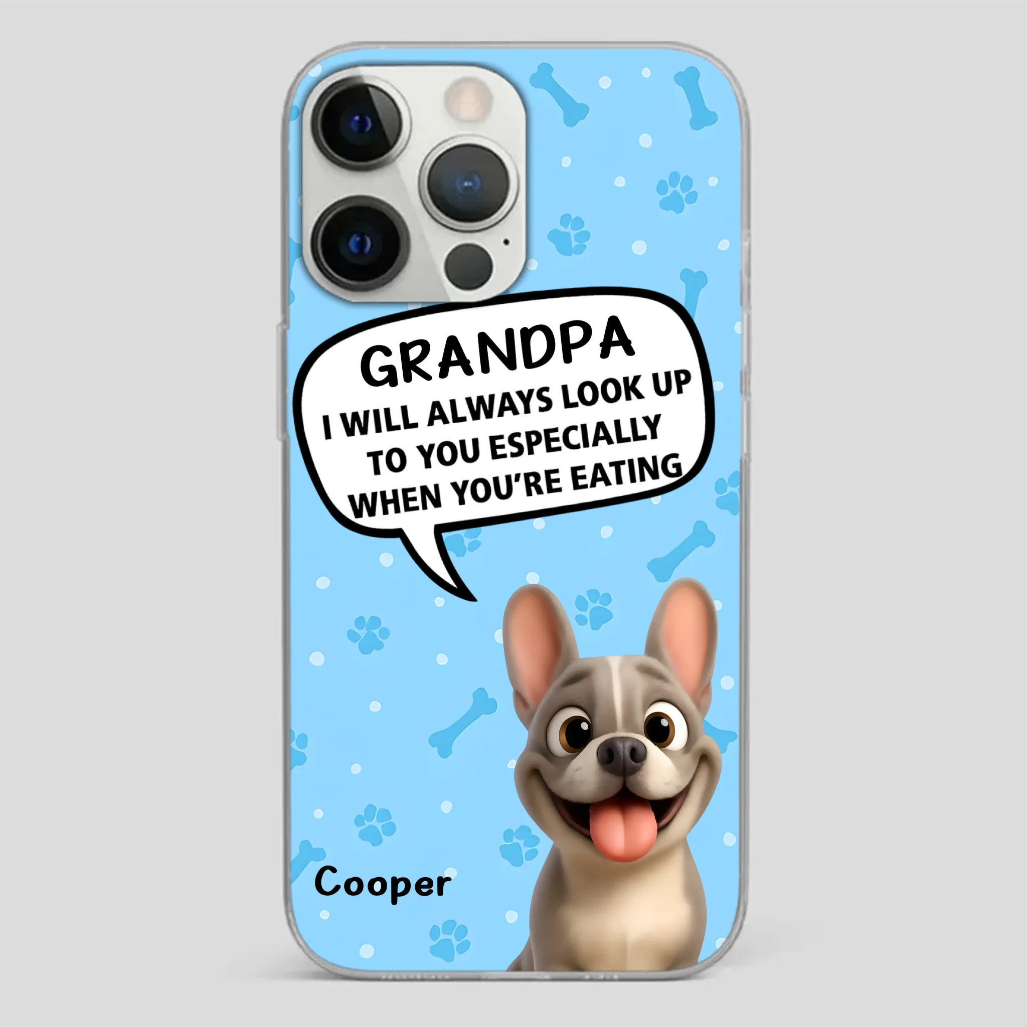 Customized French Bulldog Phone Case – Cute Light Blue Dog Lover Gift