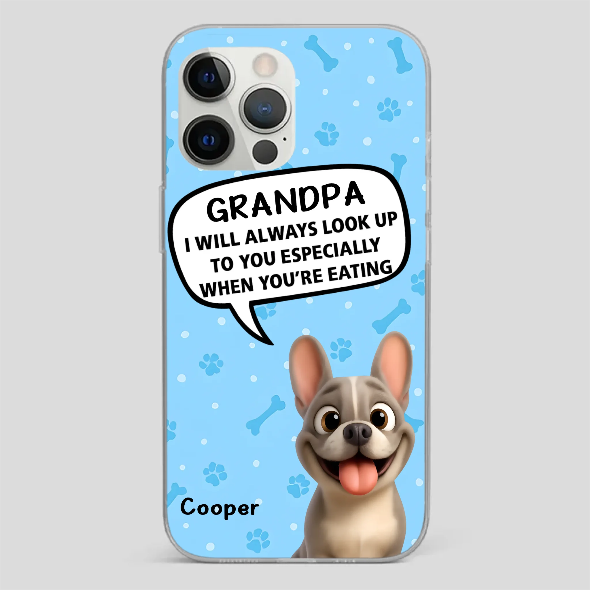 Customized French Bulldog Phone Case – Cute Light Blue Dog Lover Gift