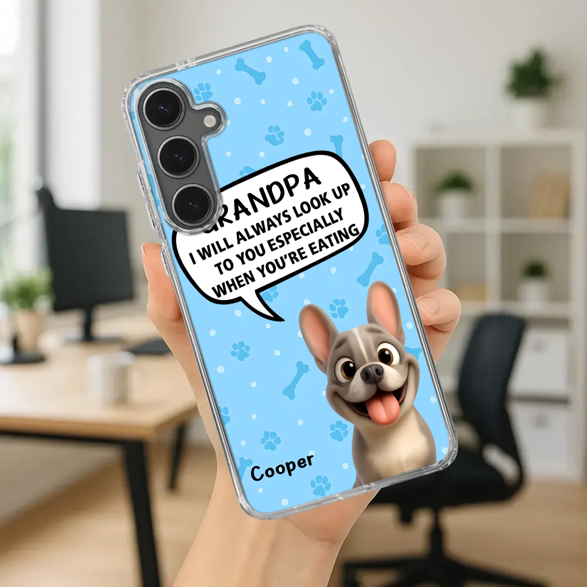 Customized French Bulldog Phone Case – Cute Light Blue Dog Lover Gift