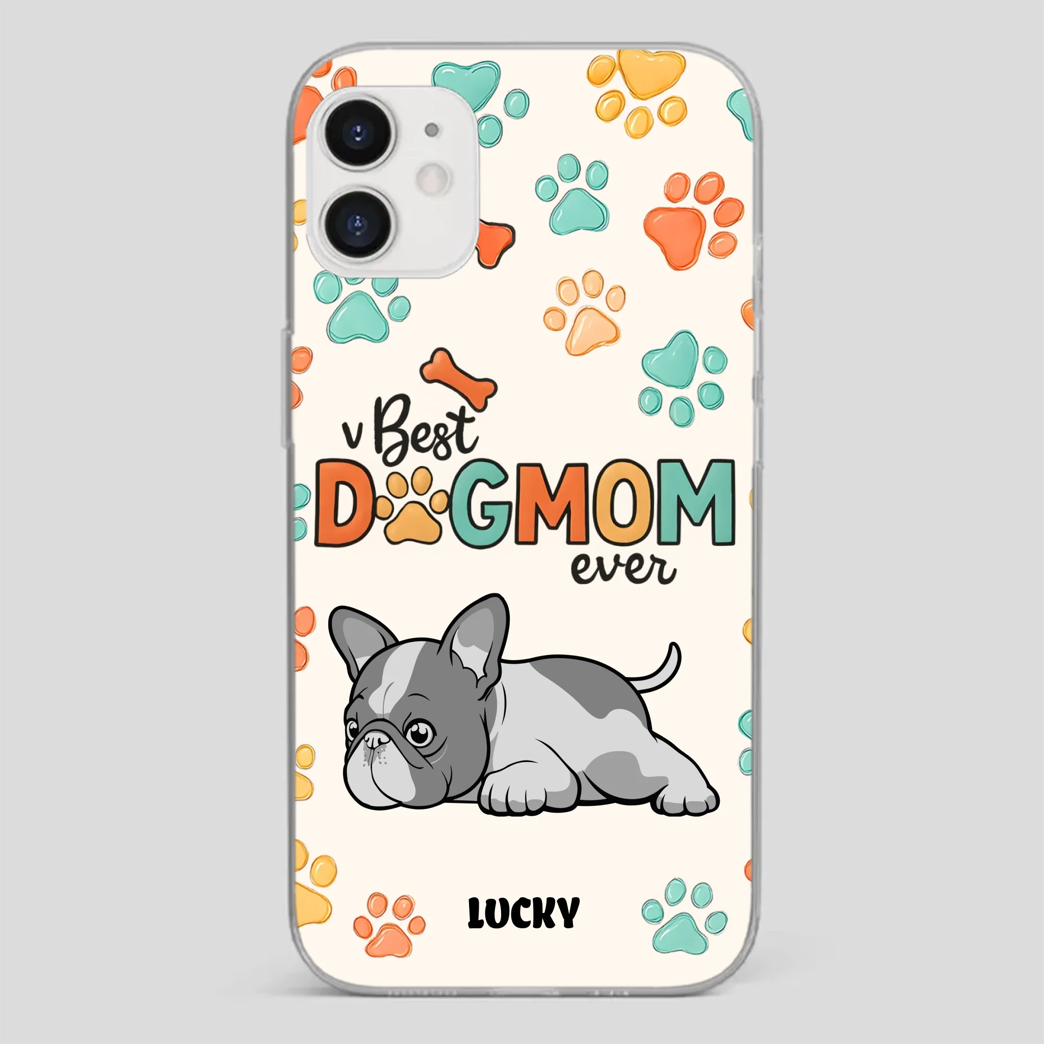 Bespoke French Bulldog Phone Case – Colorful Paw Print Dog Lover Gift