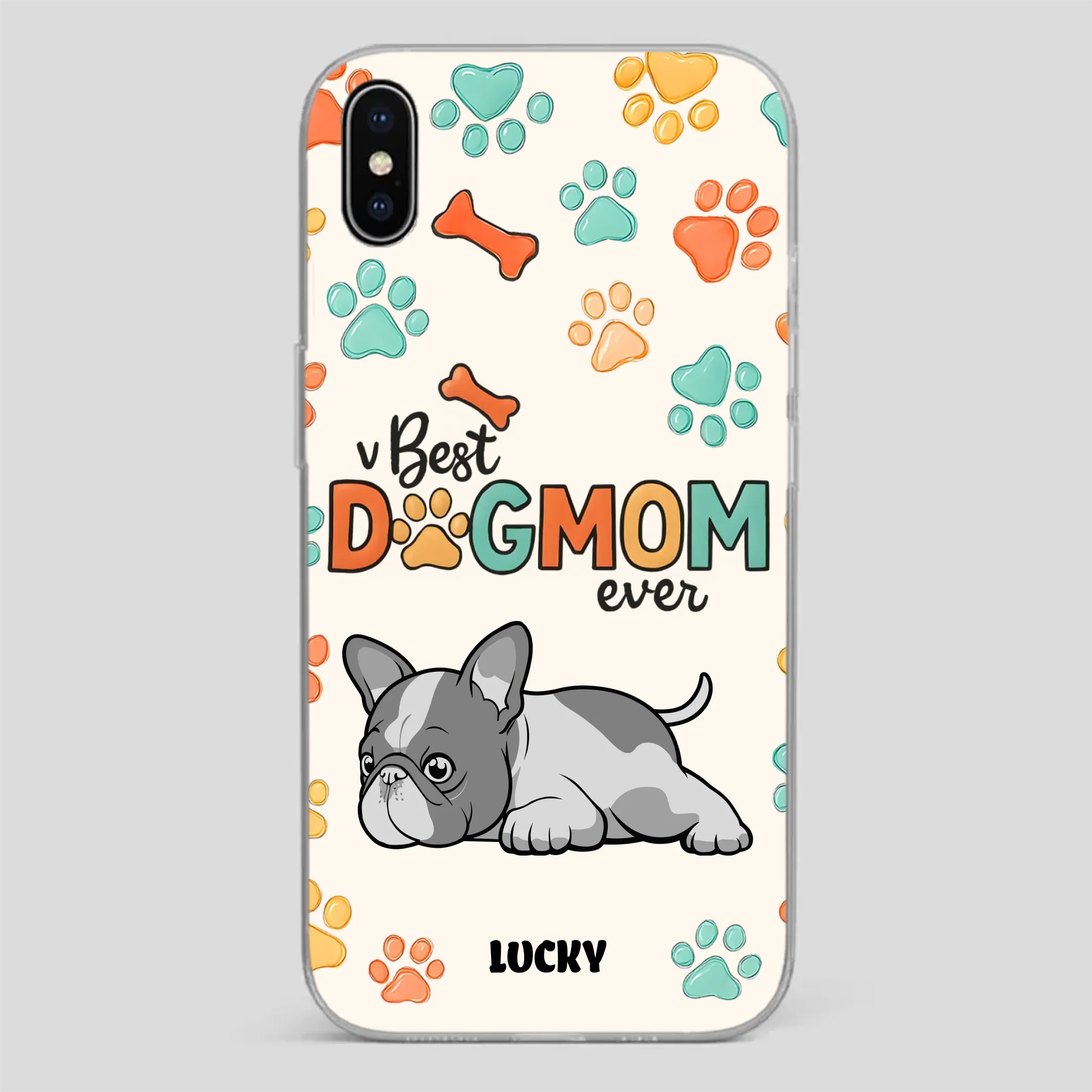 Bespoke French Bulldog Phone Case – Colorful Paw Print Dog Lover Gift