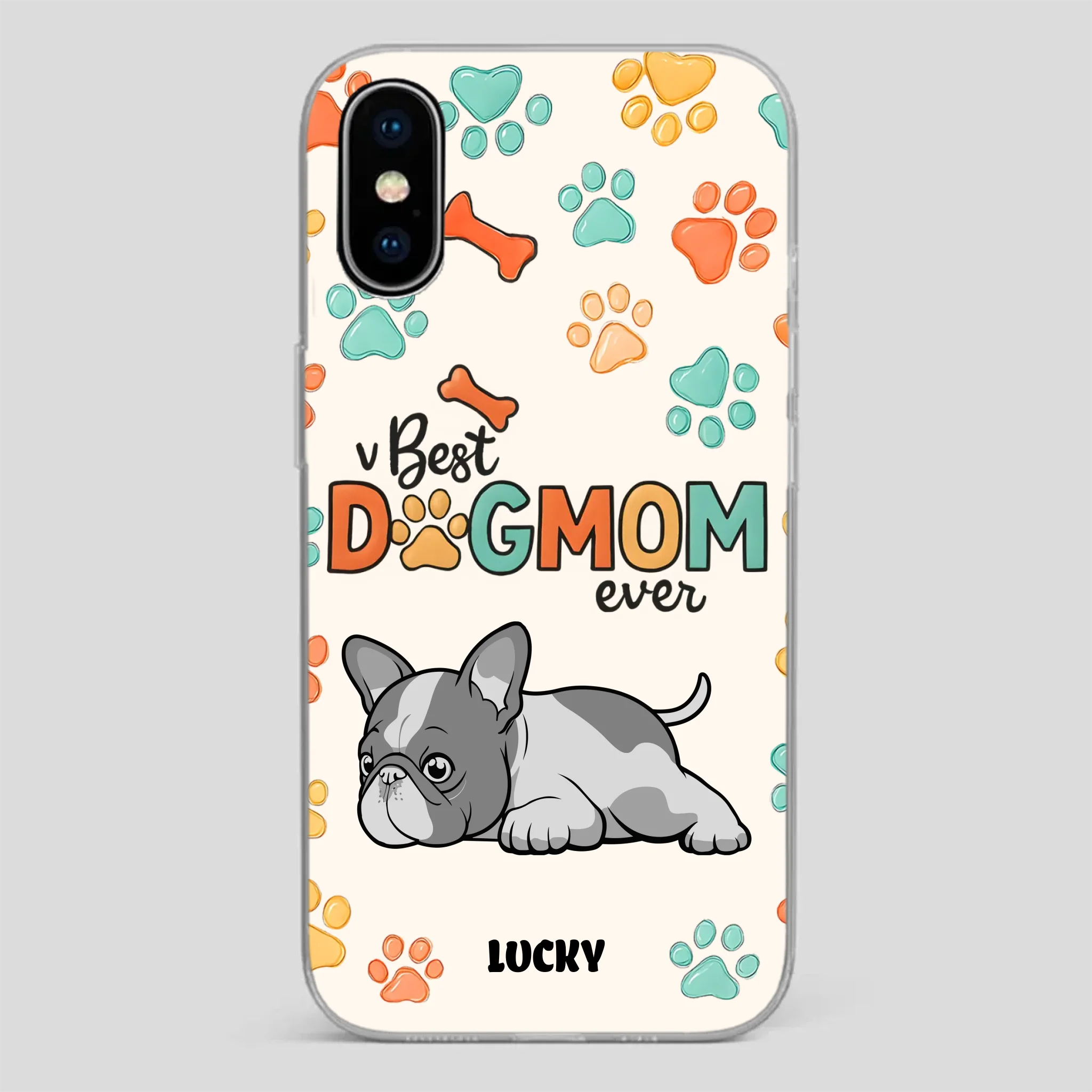 Bespoke French Bulldog Phone Case – Colorful Paw Print Dog Lover Gift