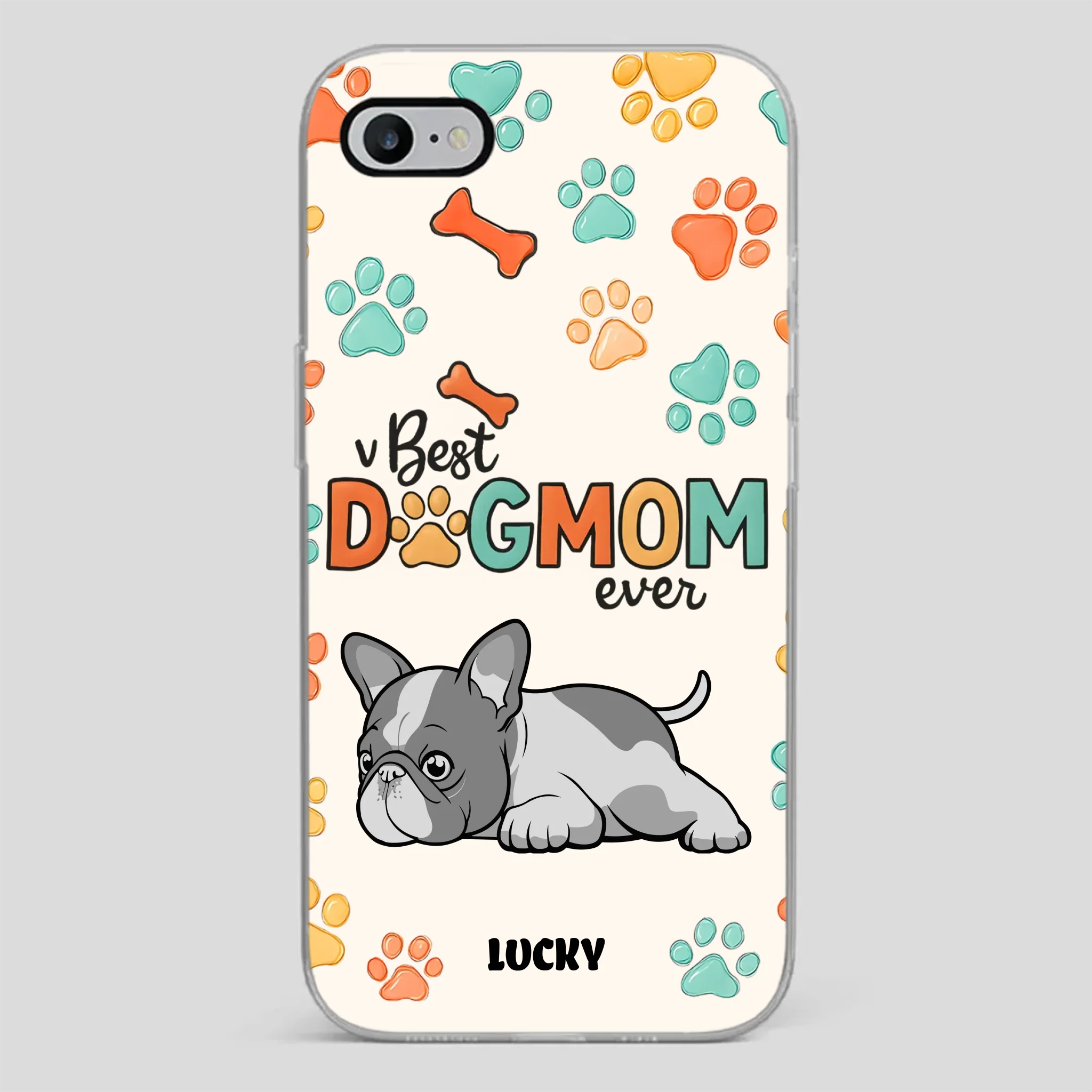 Bespoke French Bulldog Phone Case – Colorful Paw Print Dog Lover Gift
