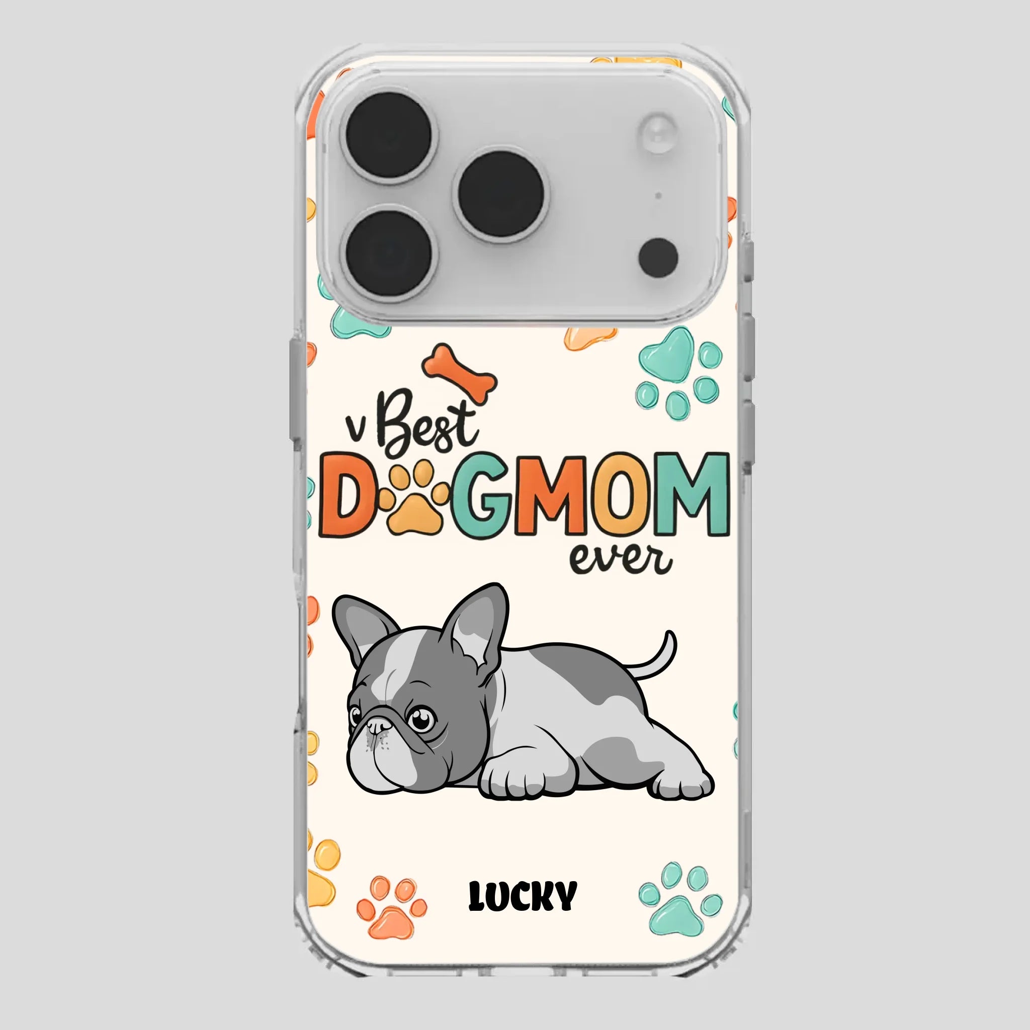 Bespoke French Bulldog Phone Case – Colorful Paw Print Dog Lover Gift