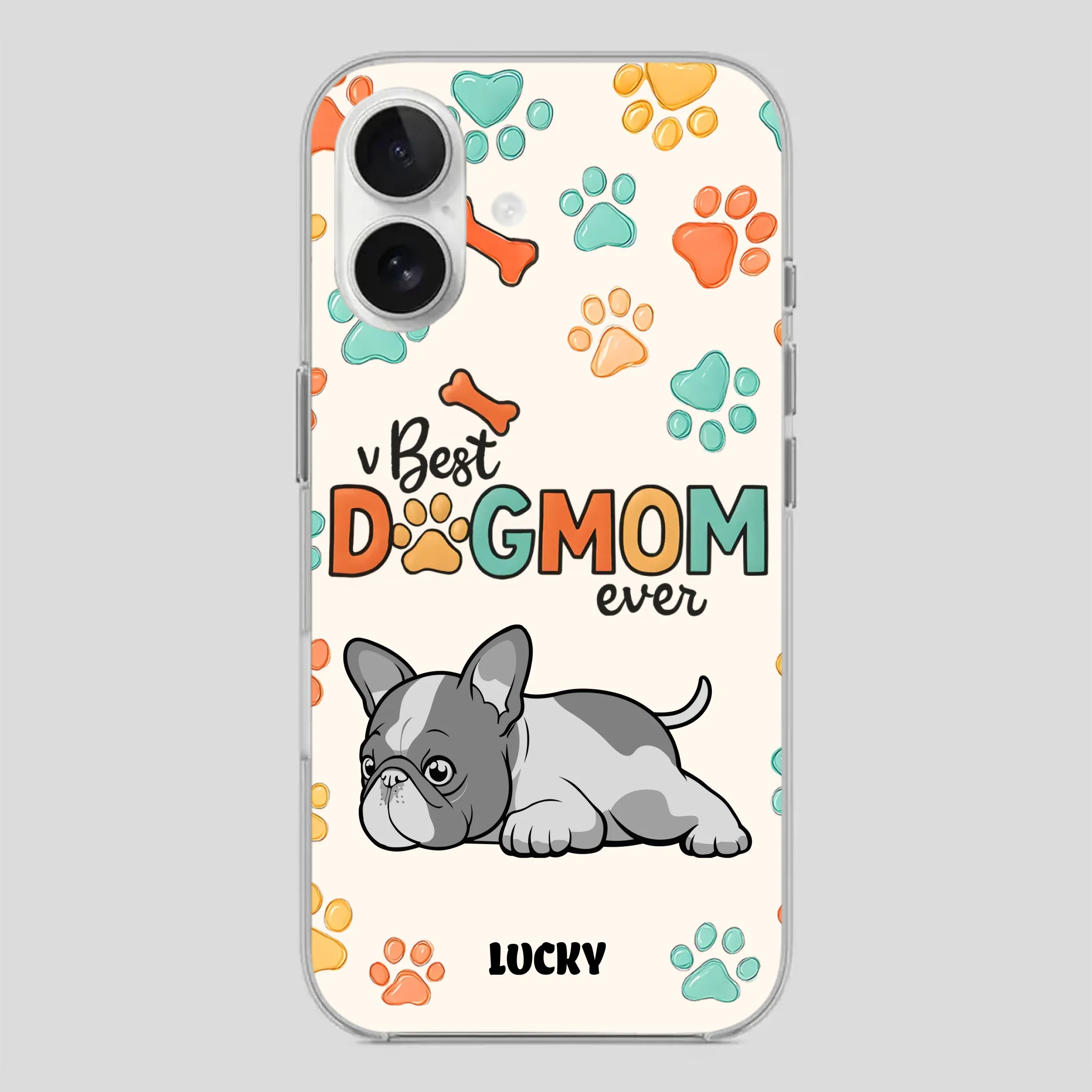 Bespoke French Bulldog Phone Case – Colorful Paw Print Dog Lover Gift