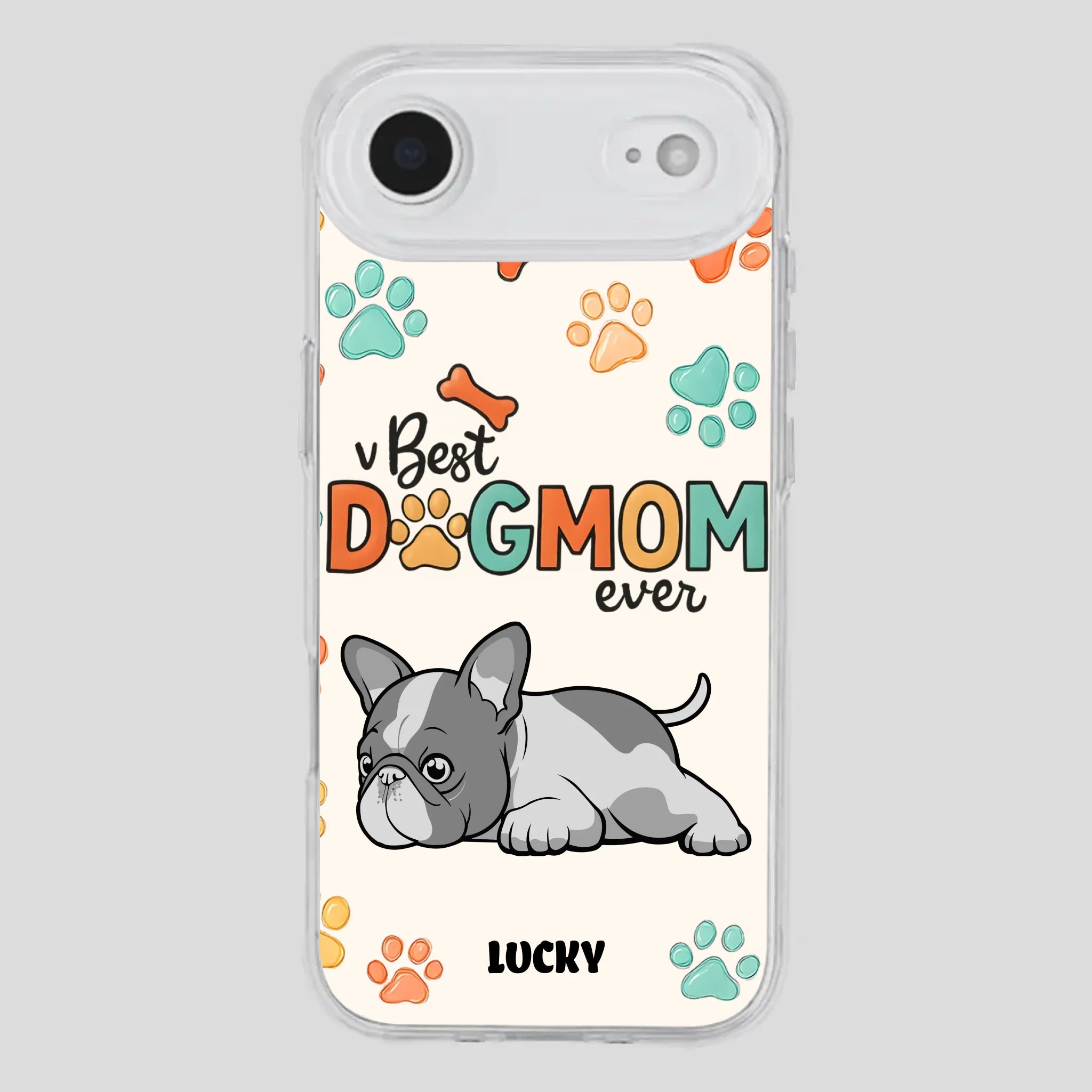 Bespoke French Bulldog Phone Case – Colorful Paw Print Dog Lover Gift
