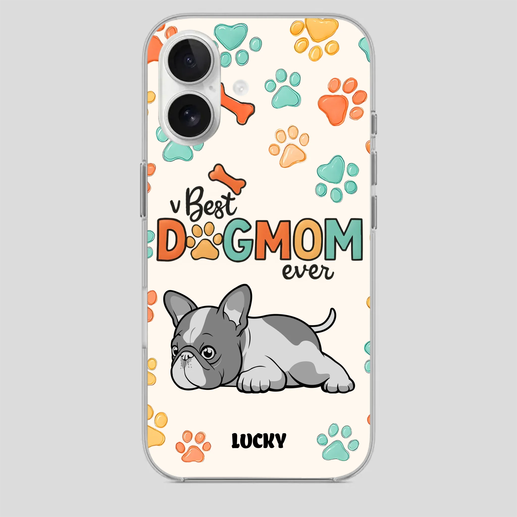 Bespoke French Bulldog Phone Case – Colorful Paw Print Dog Lover Gift
