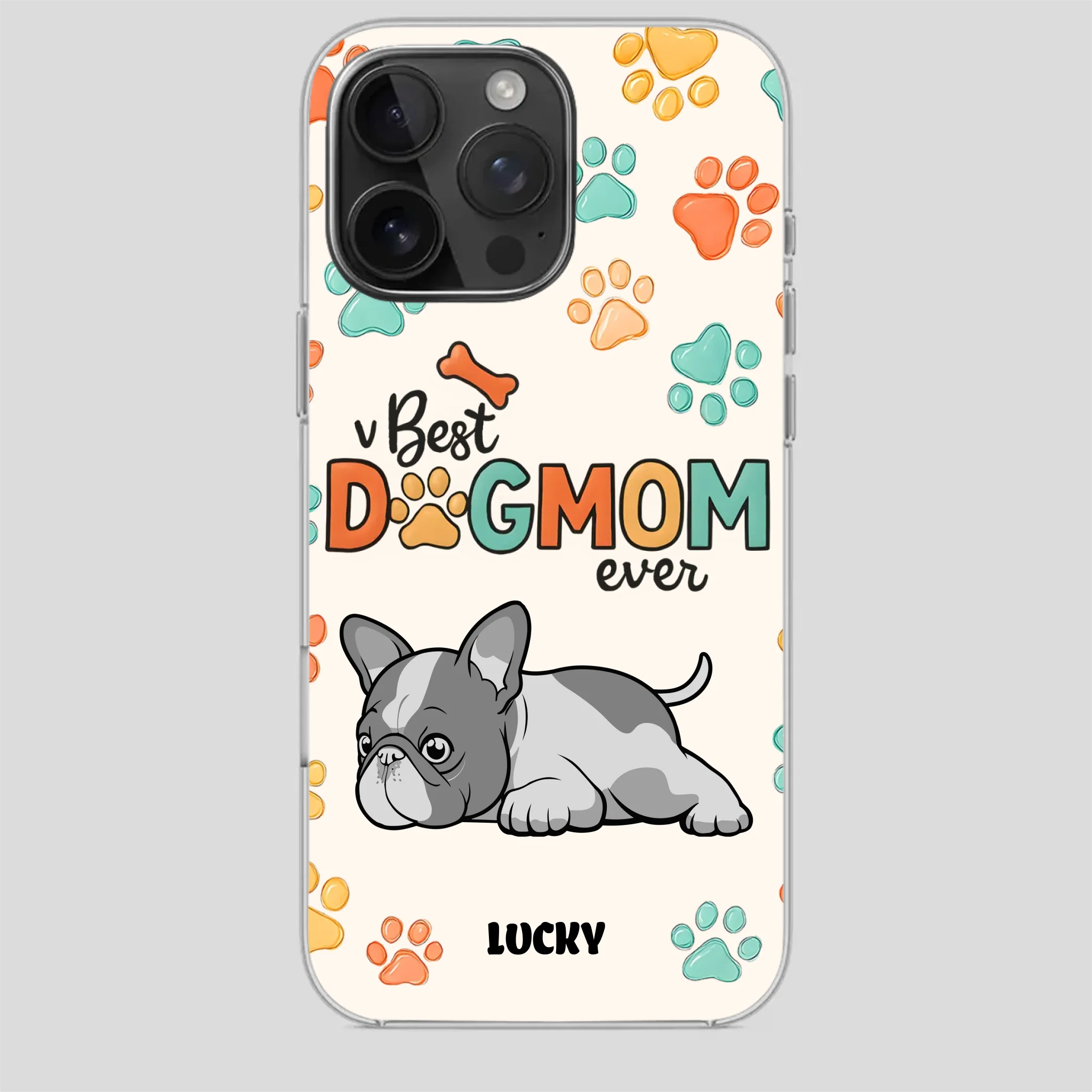 Bespoke French Bulldog Phone Case – Colorful Paw Print Dog Lover Gift